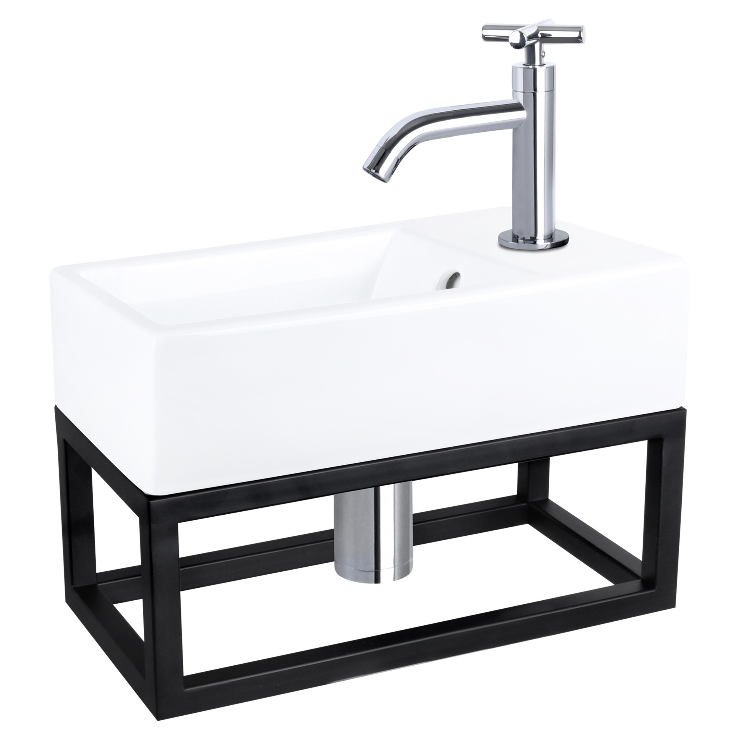38.401.62 Differnz Force fonteinset keramiek - kraan kruis - met handdoekrek chroom 40 x 22 x 11.5 cm