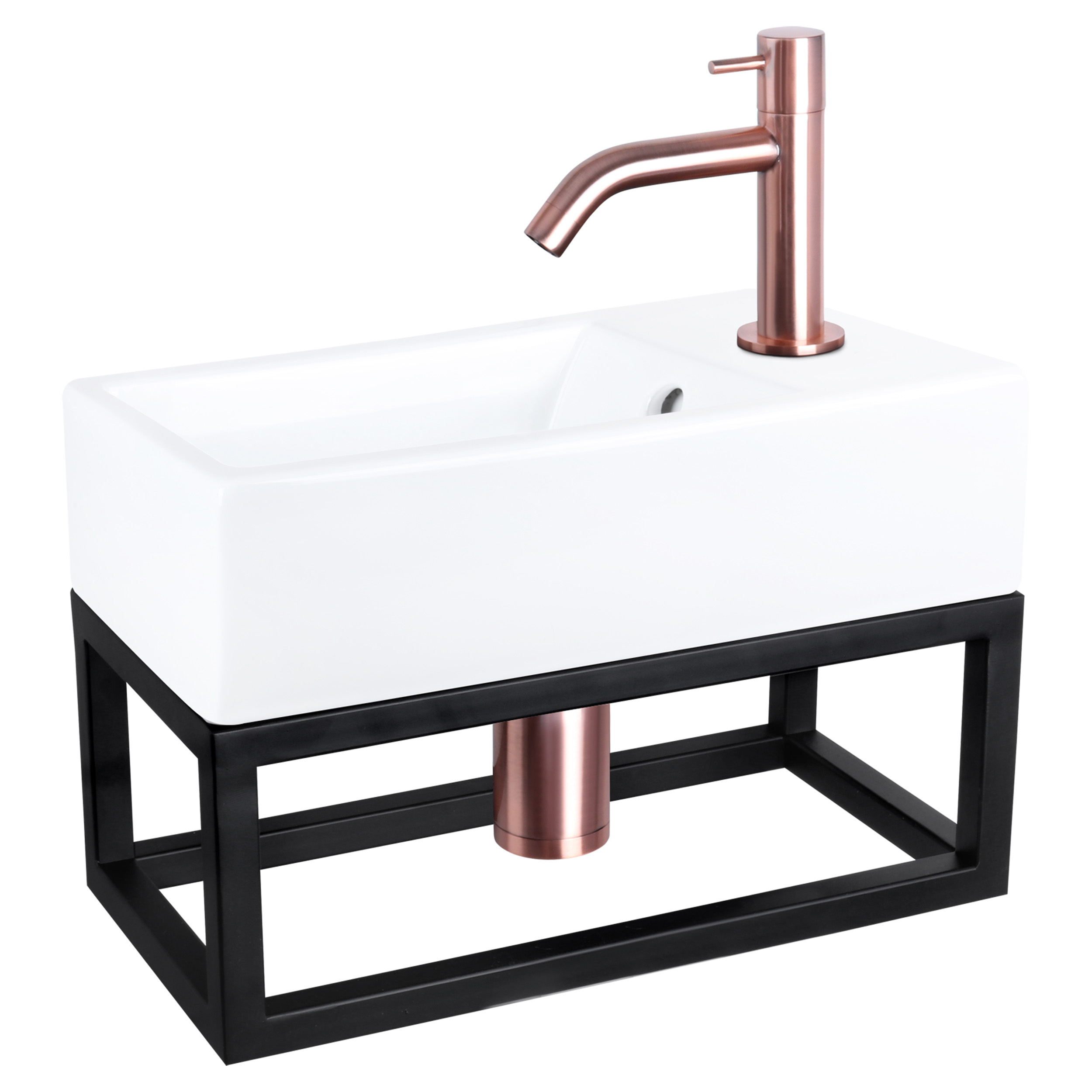 38.401.63 Differnz Force fonteinset keramiek - kraan gebogen - met handdoekrek rood koper 40 x 22 x 11.5 cm