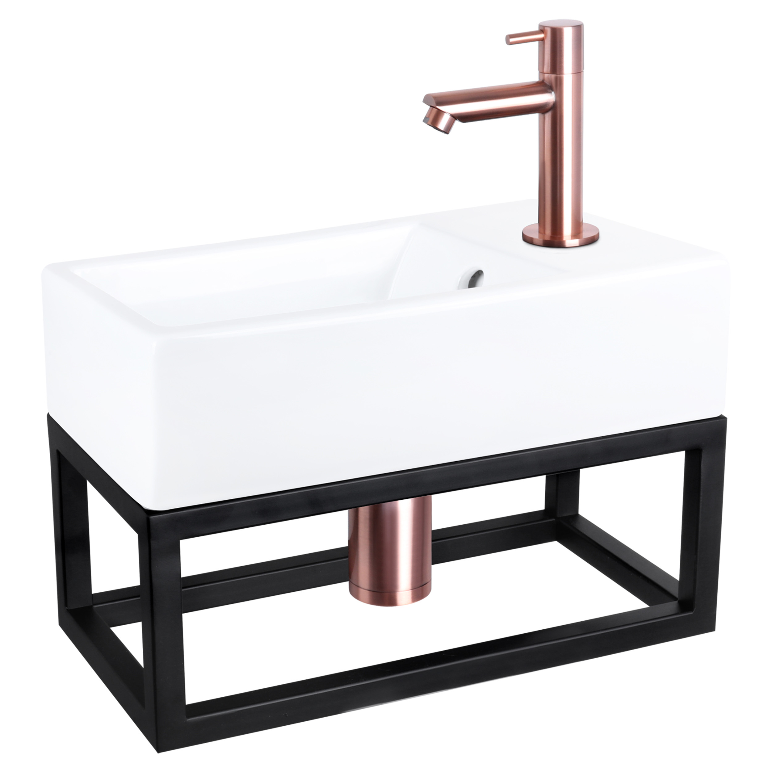 38.401.64 Differnz Force fonteinset keramiek - kraan recht - met handdoekrek rood koper 40 x 22 x 11.5 cm