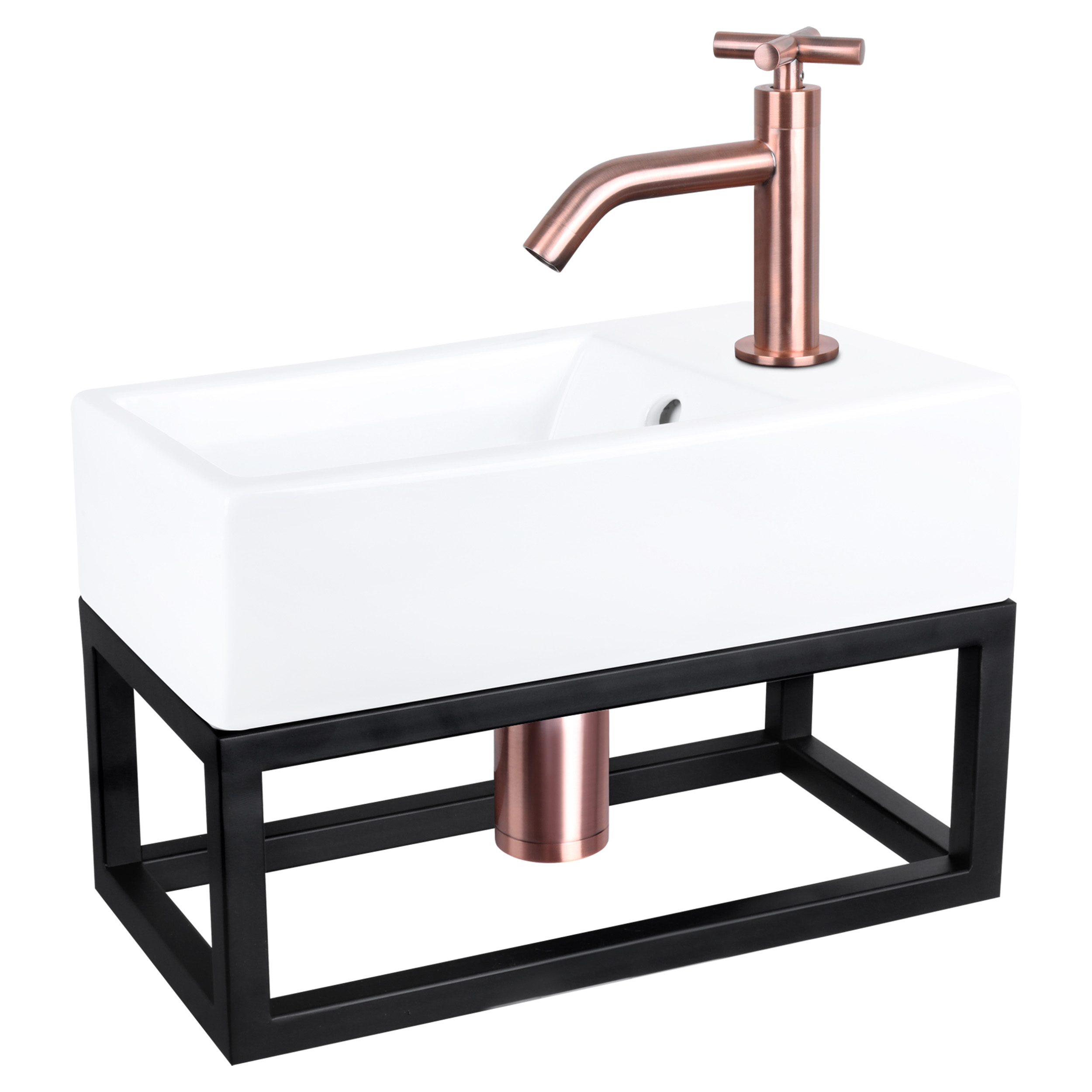 38.401.65 Differnz Force fonteinset keramiek - kraan kruis - met handdoekrek rood koper 40 x 22 x 11.5 cm