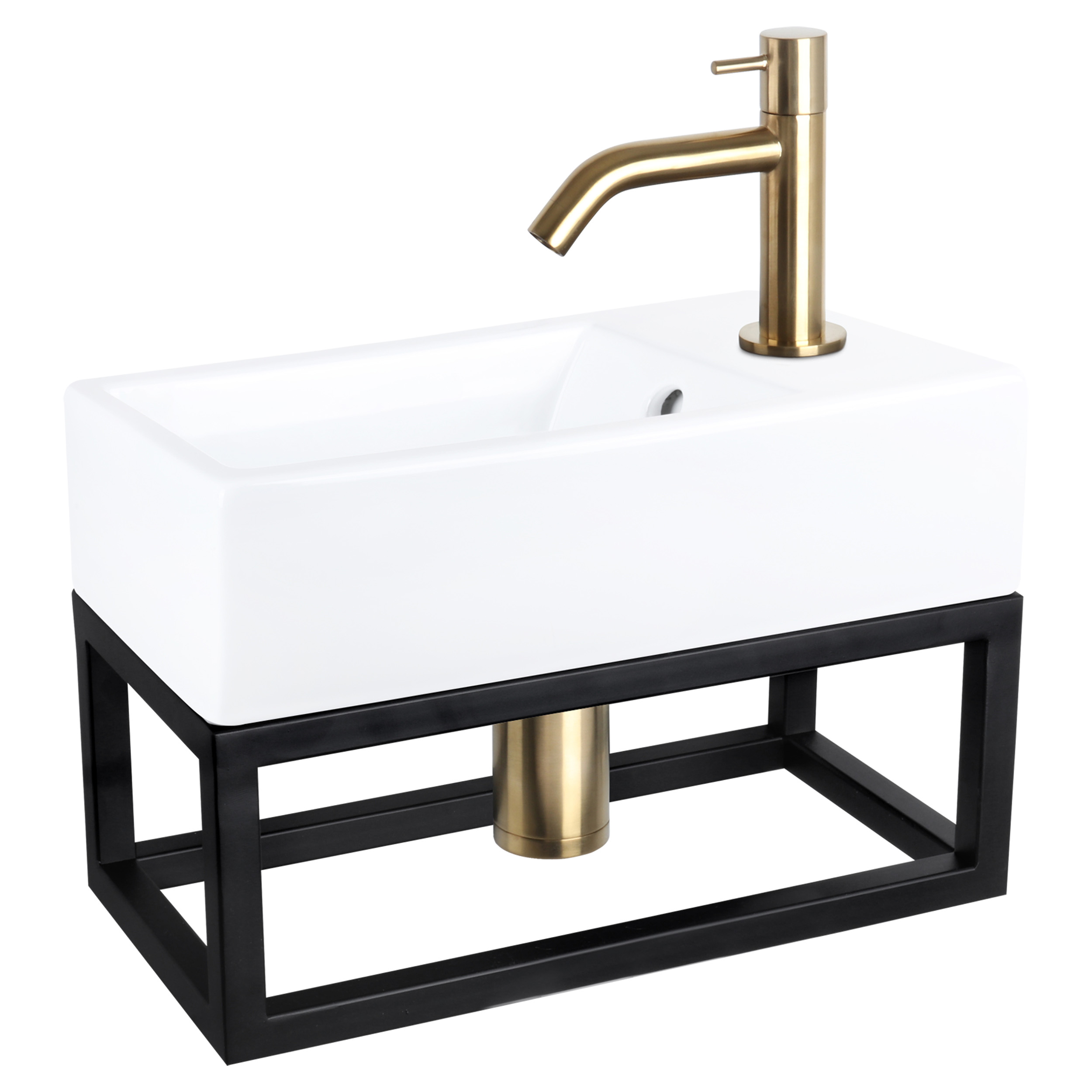38.401.66 Differnz Force fonteinset keramiek - kraan gebogen - met handdoekrek mat goud 40 x 22 x 11.5 cm