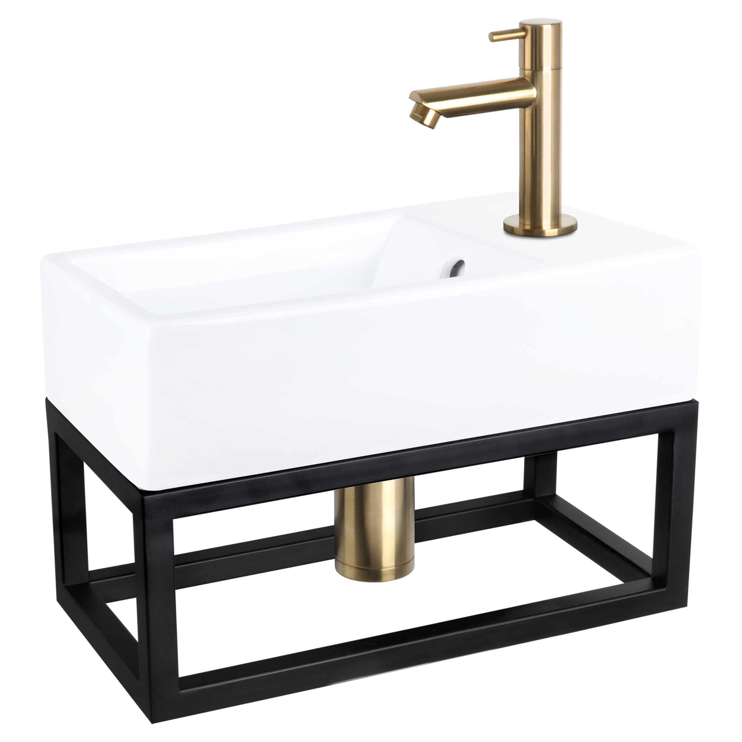 38.401.67 Differnz Force fonteinset keramiek - kraan recht - met handdoekrek mat goud 40 x 22 x 11.5 cm