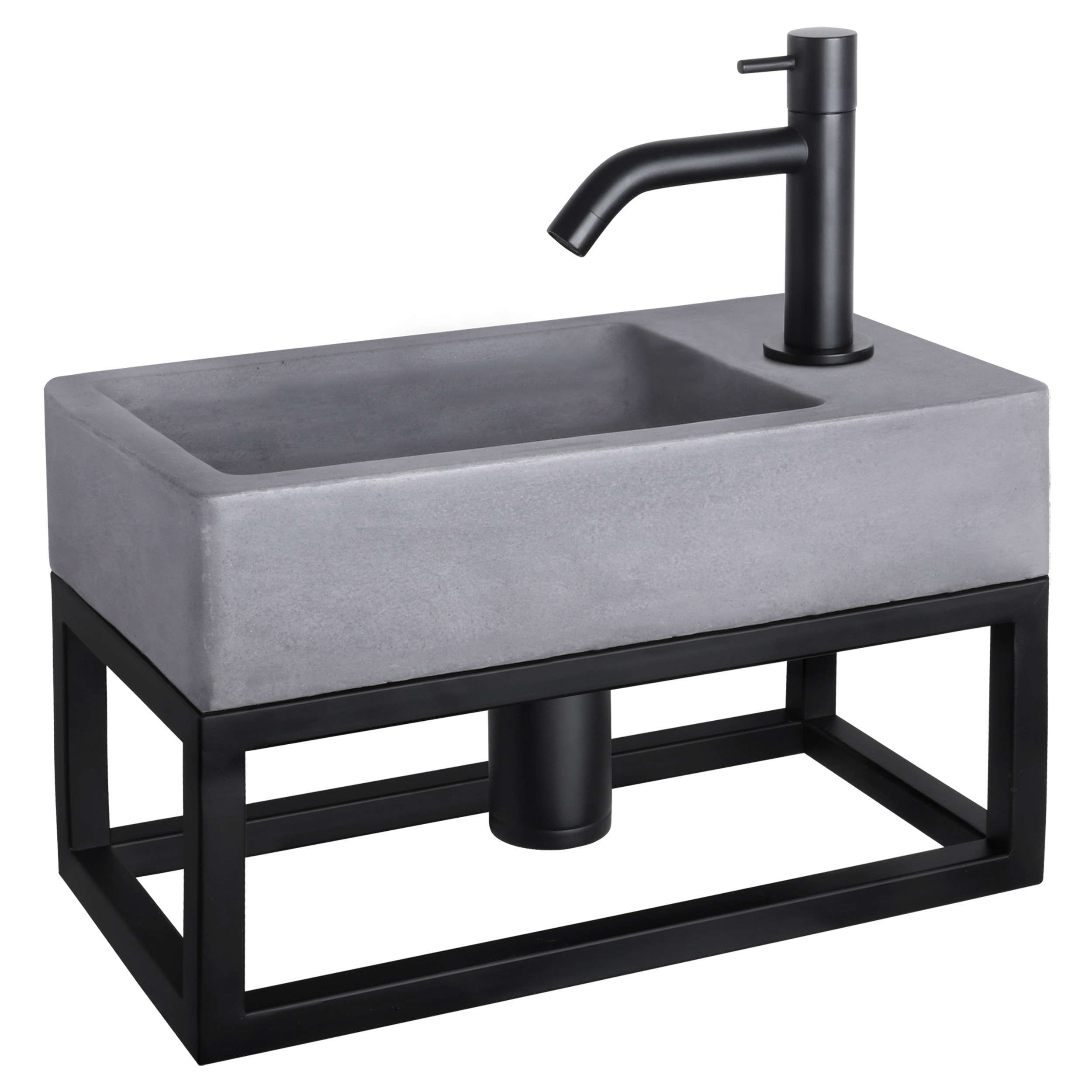 38.401.68 Differnz Force fonteinset beton donkergrijs - kraan gebogen - met handdoekrek mat zwart 40 x 22 x 9 cm