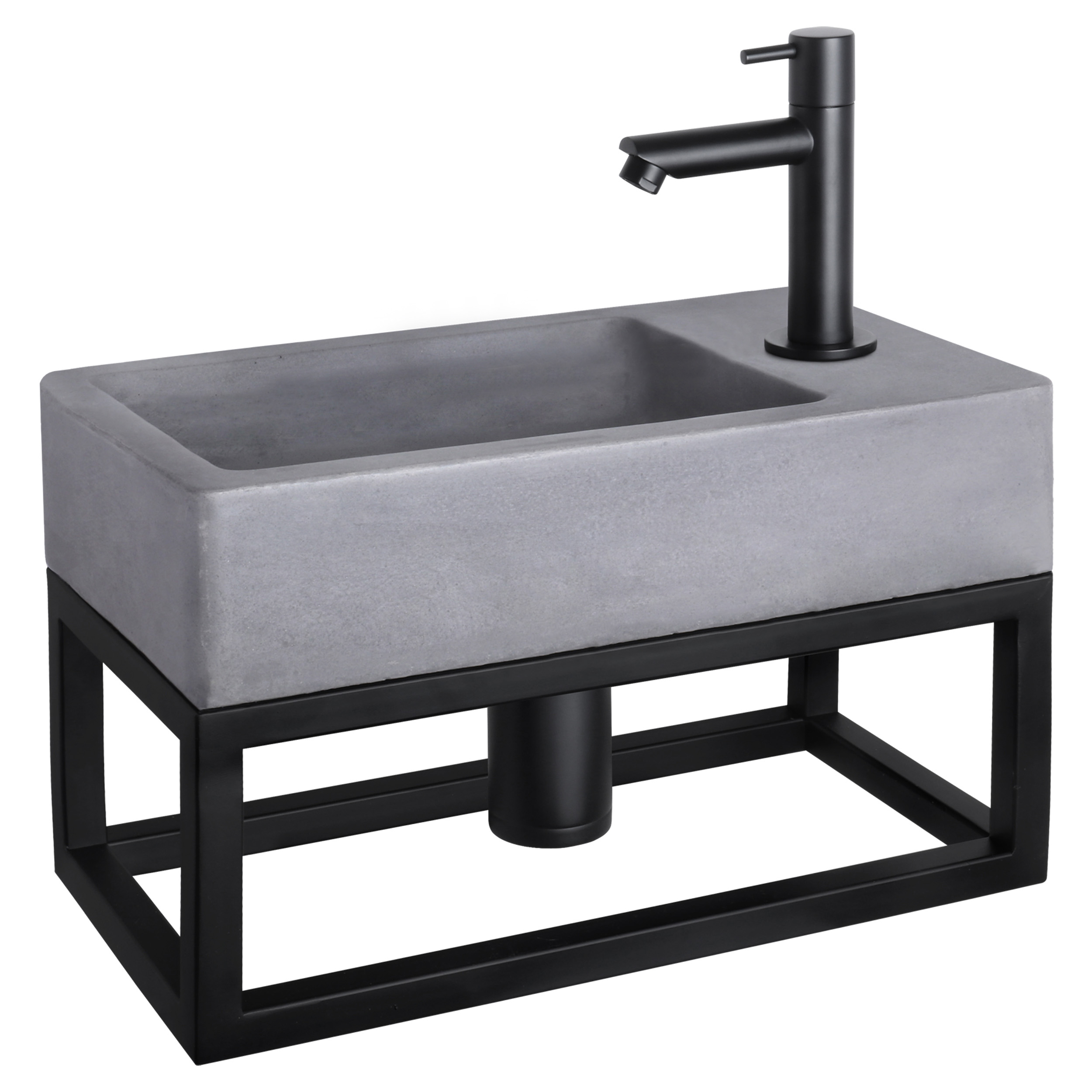 38.401.69 Differnz Force fonteinset beton donkergrijs - kraan recht - met handdoekrek mat zwart 40 x 22 x 9 cm
