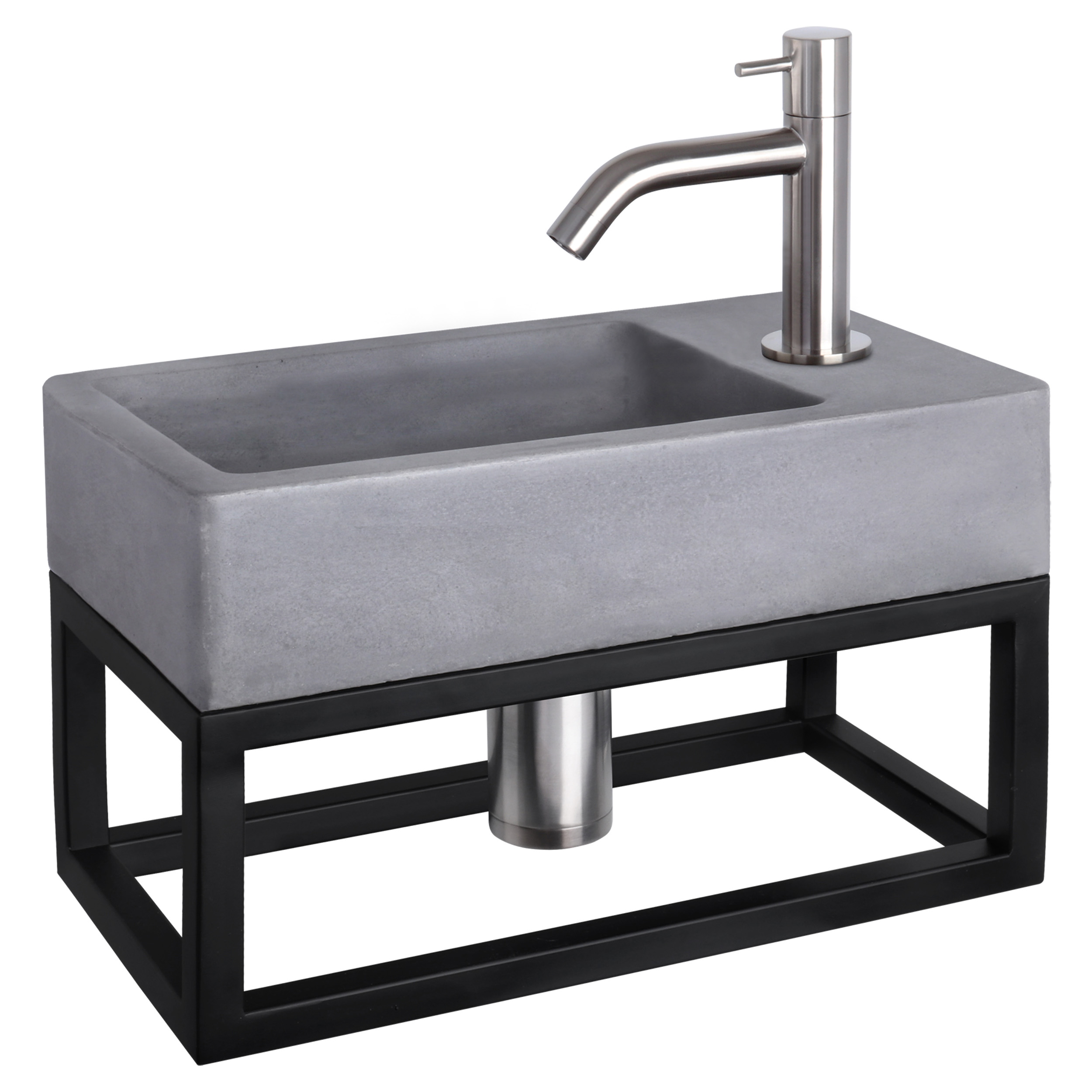 38.401.70 Differnz Force fonteinset beton donkergrijs - kraan gebogen - met handdoekrek mat chroom 40 x 22 x 9 cm
