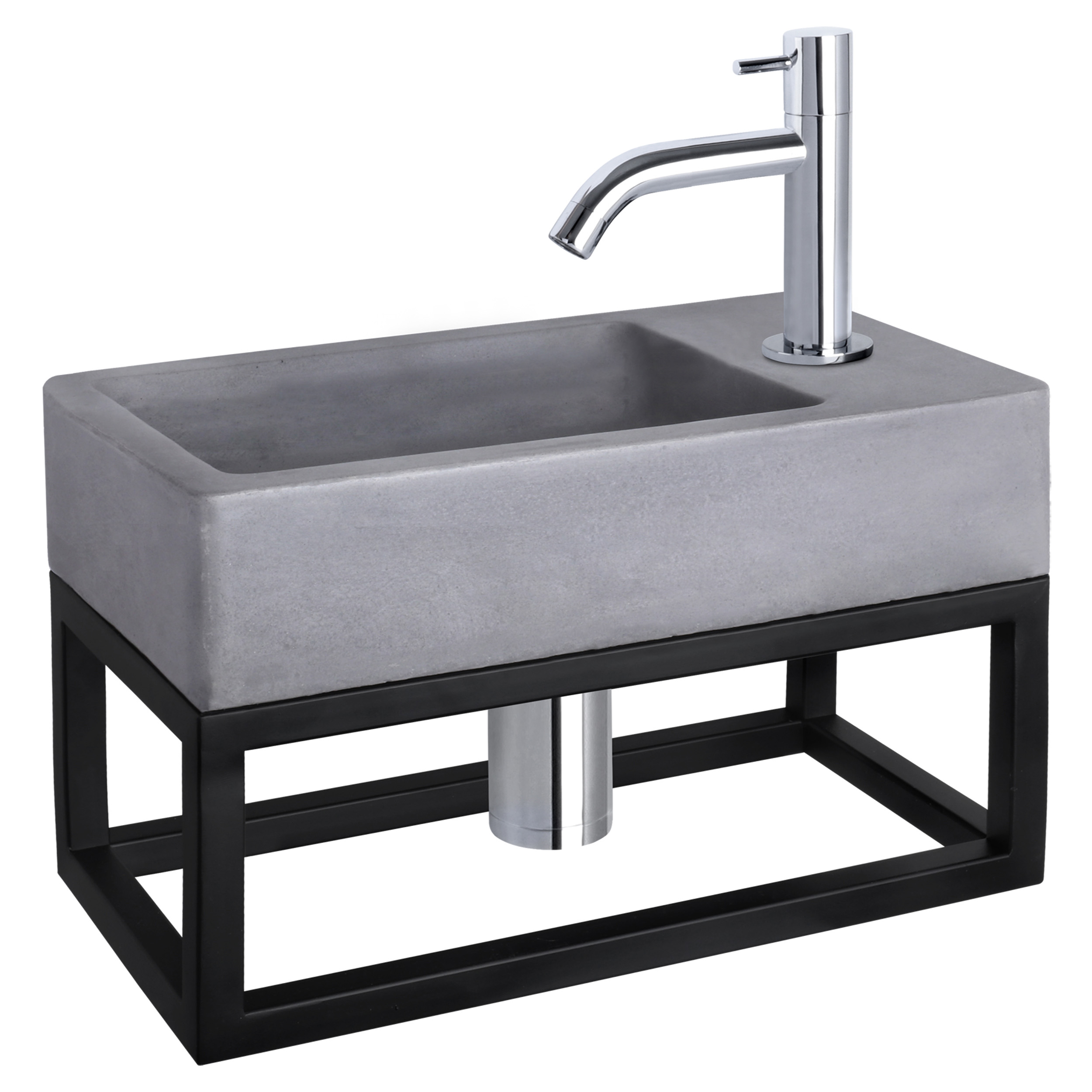 38.401.73 Differnz Force fonteinset beton donkergrijs - kraan gebogen - met handdoekrek chroom 40 x 22 x 9 cm
