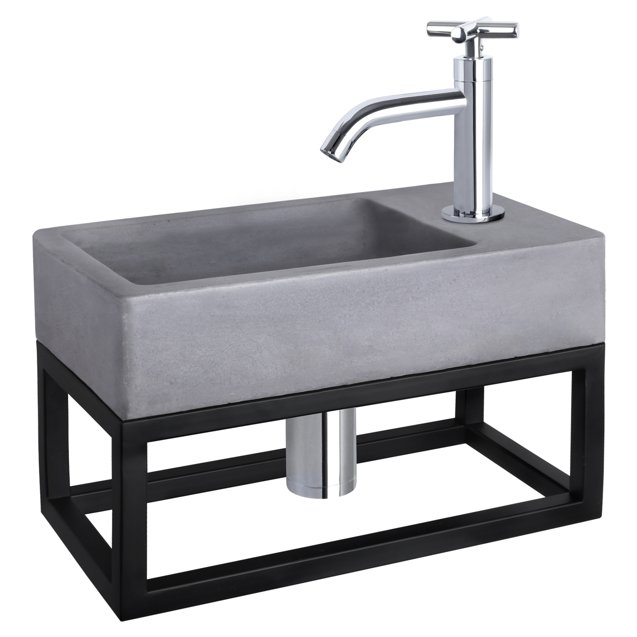 38.401.74 Differnz Force fonteinset beton donkergrijs - kraan kruis - met handdoekrek chroom 40 x 22 x 9 cm