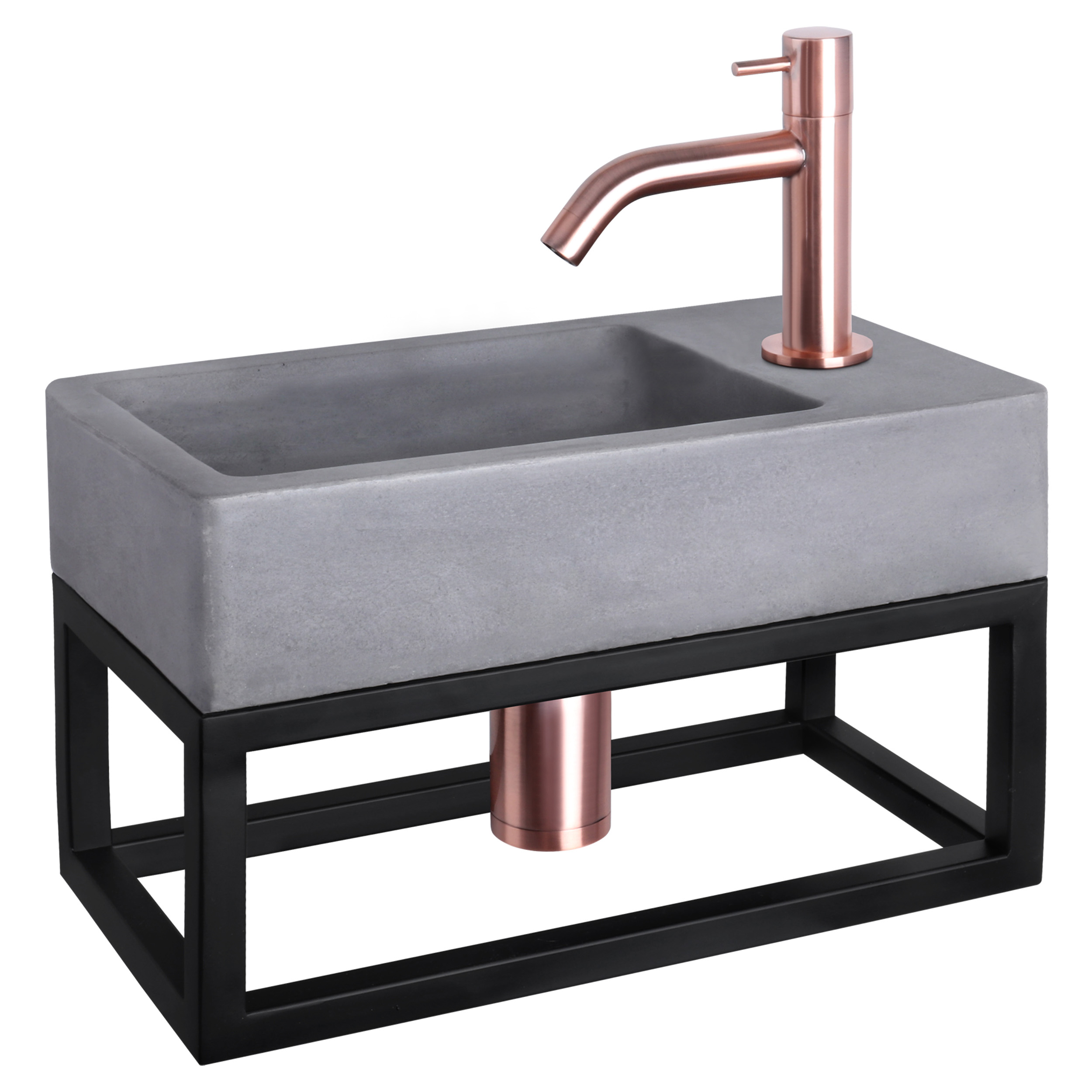 38.401.75 Differnz Force fonteinset beton donkergrijs - kraan gebogen - met handdoekrek rood koper 40 x 22 x 9 cm