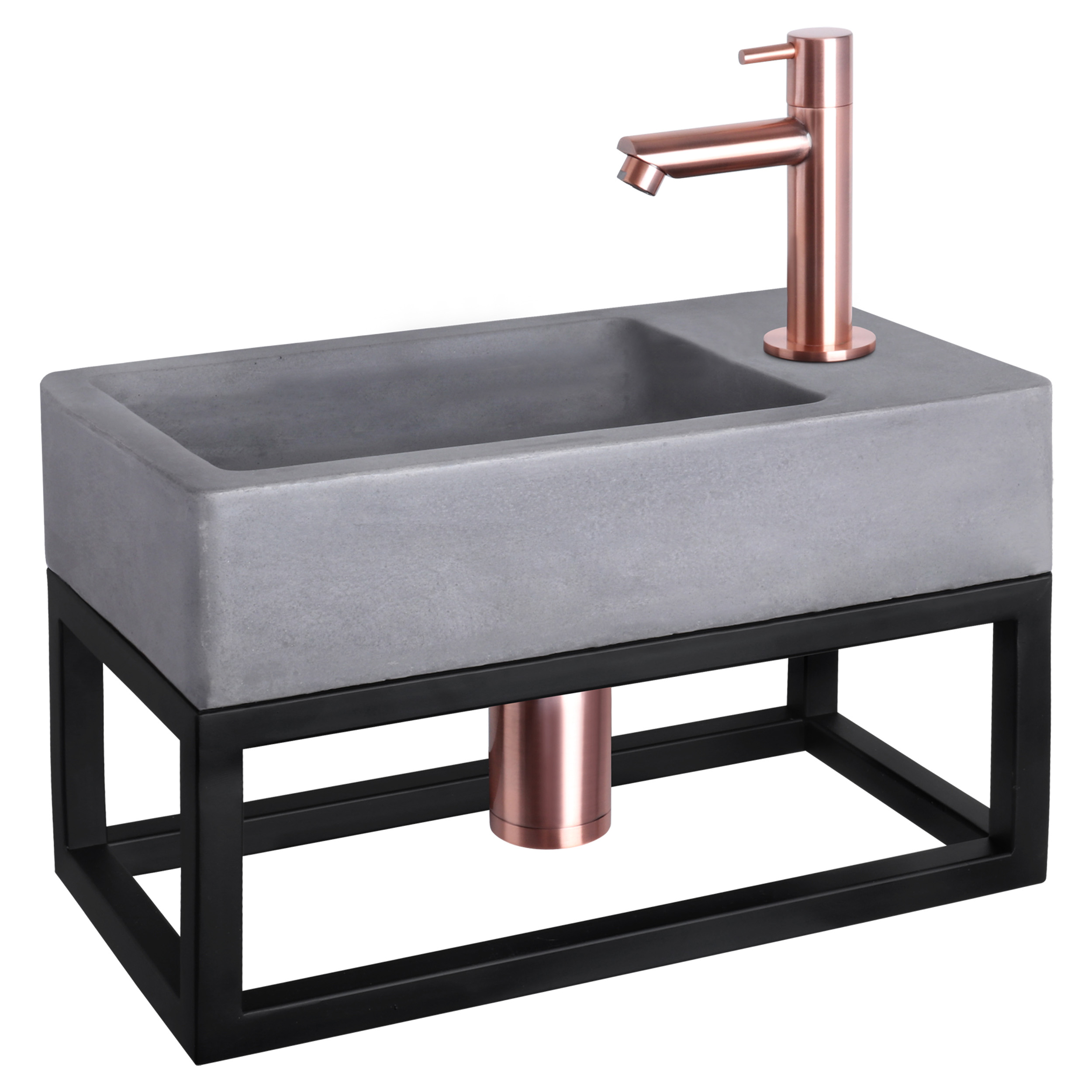 38.401.76 Differnz Force fonteinset beton donkergrijs - kraan recht - met handdoekrek rood koper 40 x 22 x 9 cm