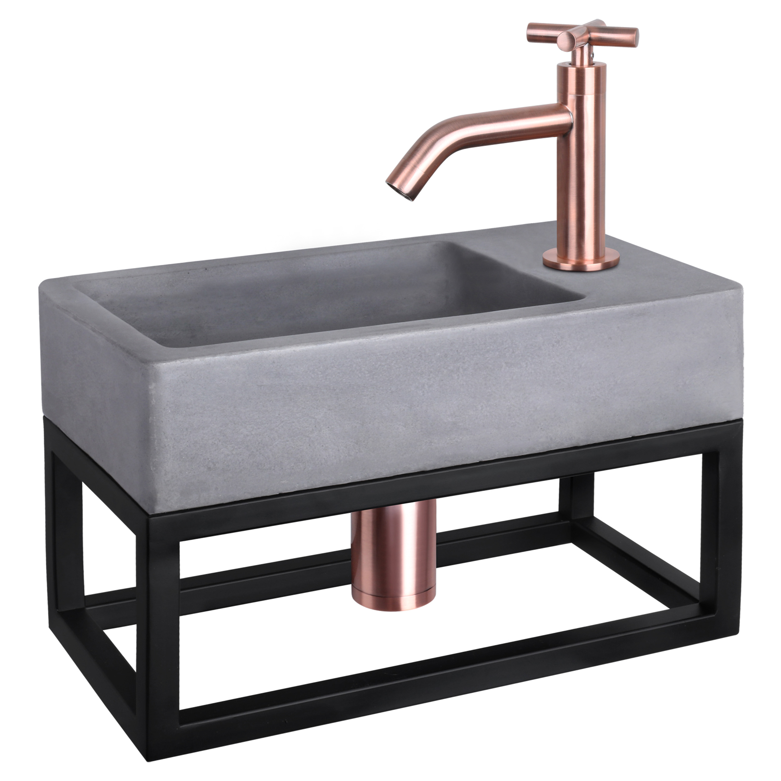 38.401.77 Differnz Force fonteinset beton donkergrijs - kraan kruis - met handdoekrek rood koper 40 x 22 x 9 cm