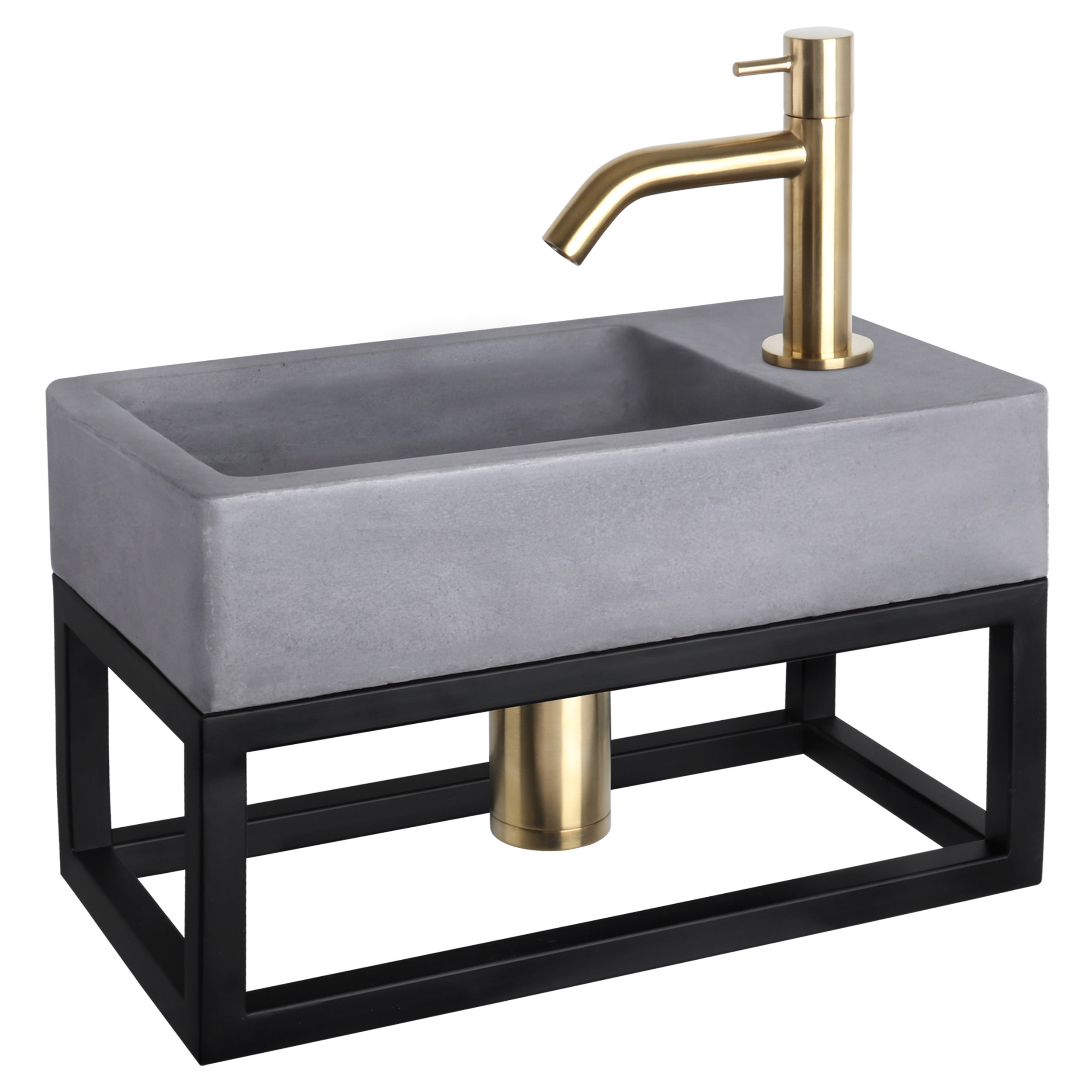 38.401.78 Differnz Force fonteinset beton donkergrijs - kraan gebogen - met handdoekrek mat goud 40 x 22 x 9 cm