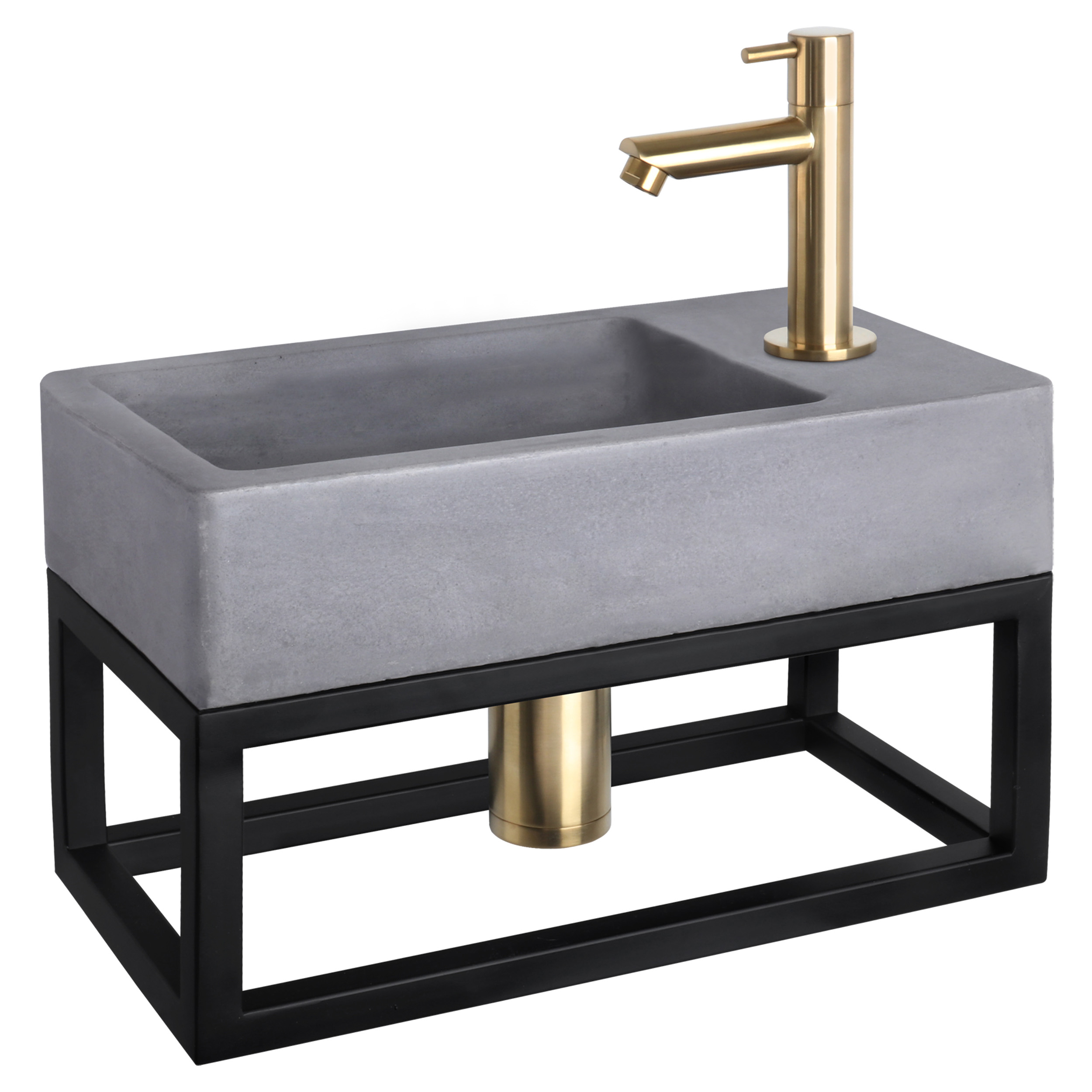38.401.79 Differnz Force fonteinset beton donkergrijs - kraan recht - met handdoekrek mat goud 40 x 22 x 9 cm