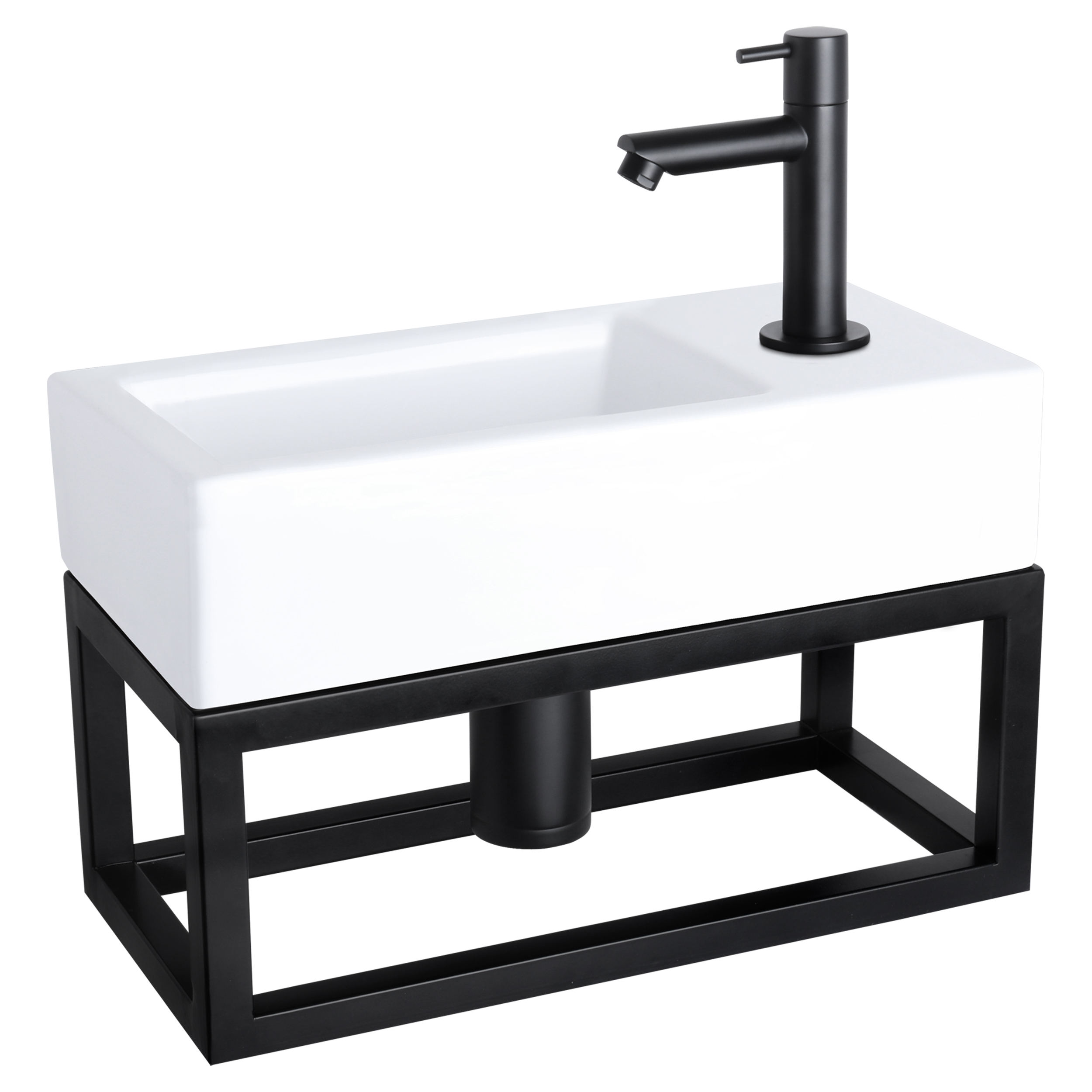38.401.81 Differnz Ravo fonteinset keramiek - kraan recht - met handdoekrek mat zwart 38.5 x 18.5 x 9 cm