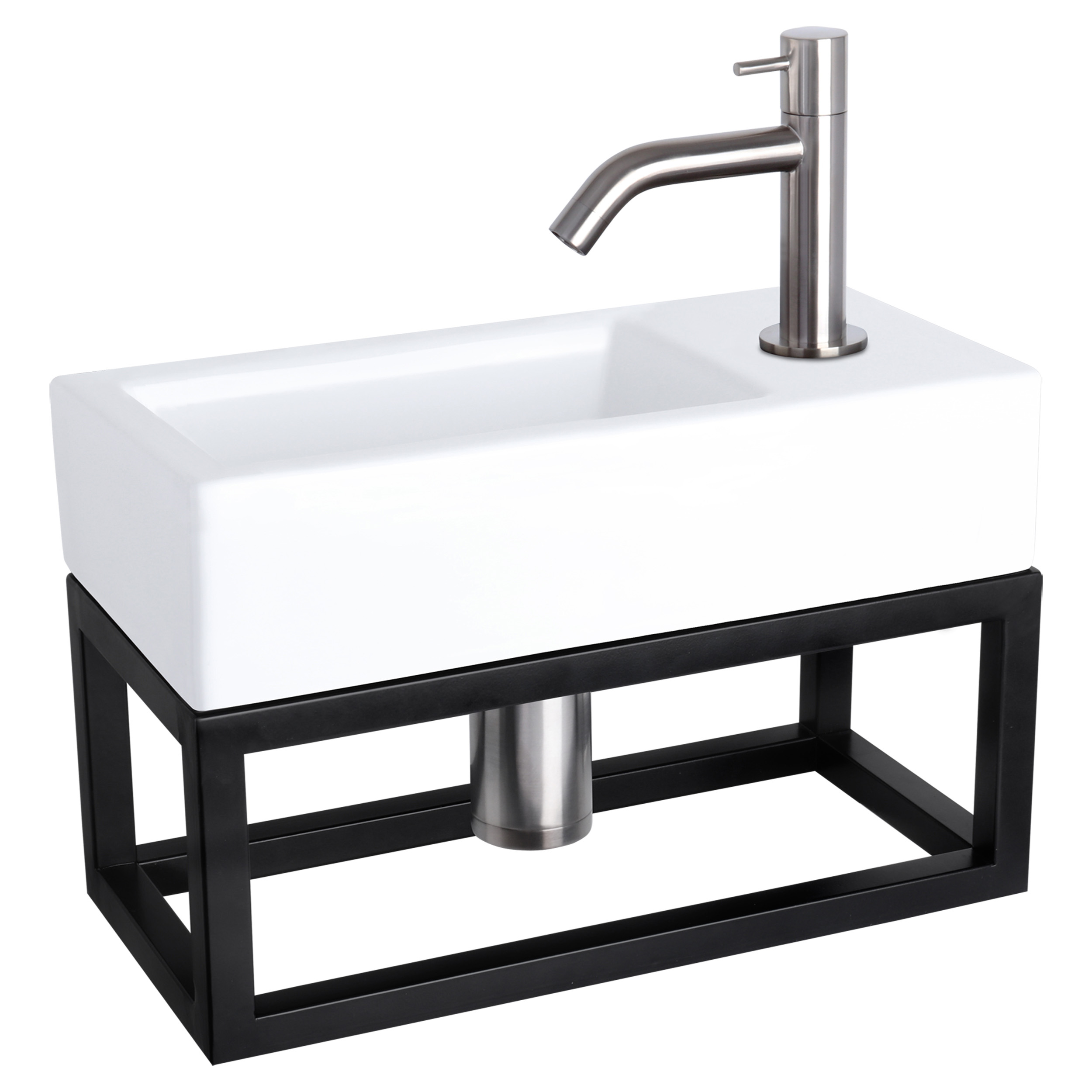 38.401.82 Differnz Ravo fonteinset keramiek - kraan gebogen - met handdoekrek mat chroom 38.5 x 18.5 x 9 cm