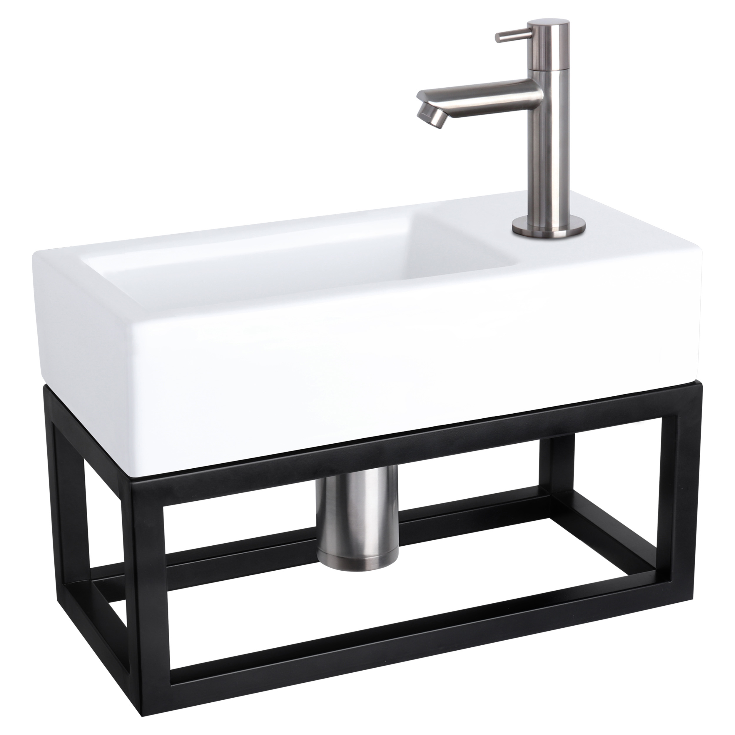38.401.83 Differnz Ravo fonteinset keramiek - kraan recht - met handdoekrek mat chroom 38.5 x 18.5 x 9 cm