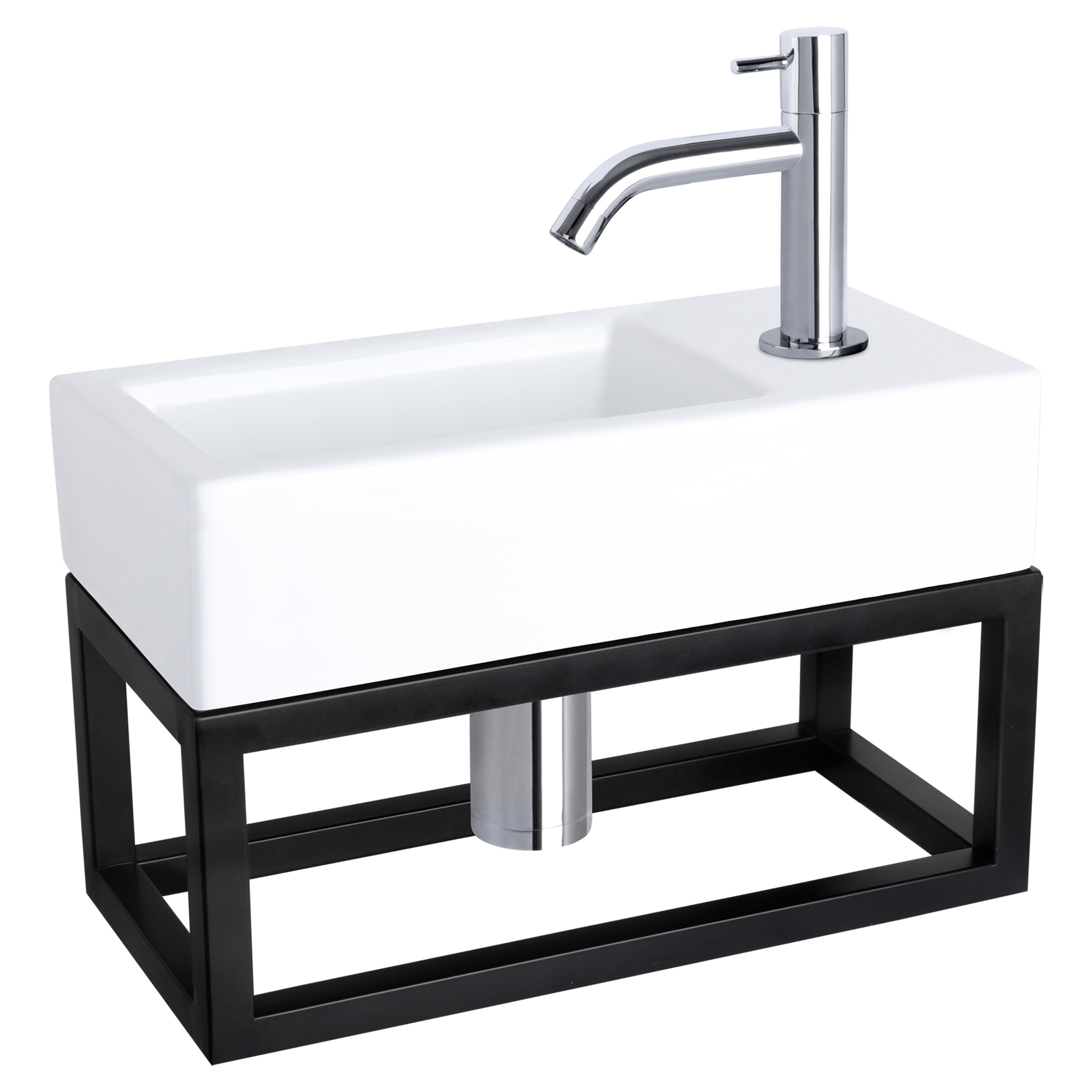 38.401.85 Differnz Ravo fonteinset keramiek - kraan gebogen - met handdoekrek chroom 38.5 x 18.5 x 9 cm