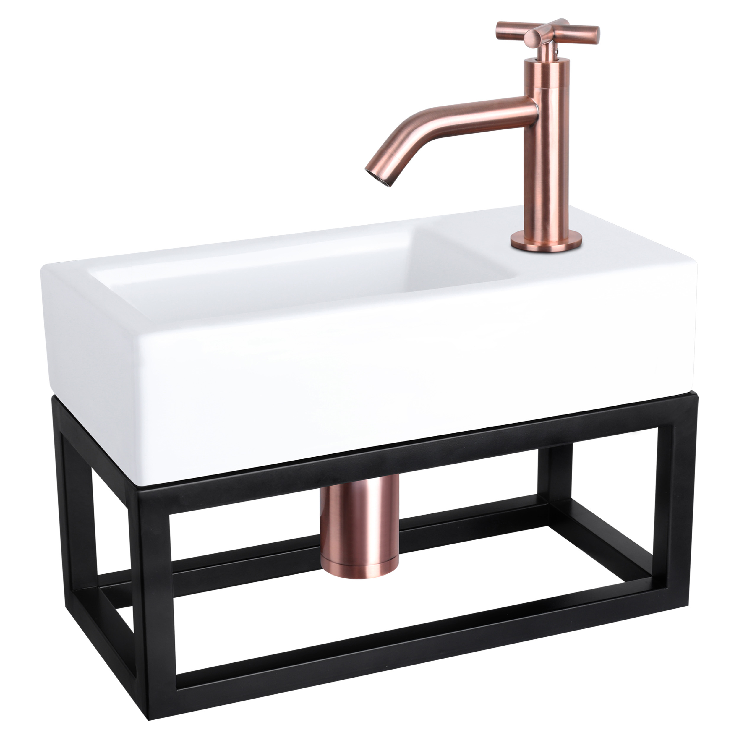 38.401.89 Differnz Ravo fonteinset keramiek - kraan kruis - met handdoekrek rood koper 38.5 x 18.5 x 9 cm