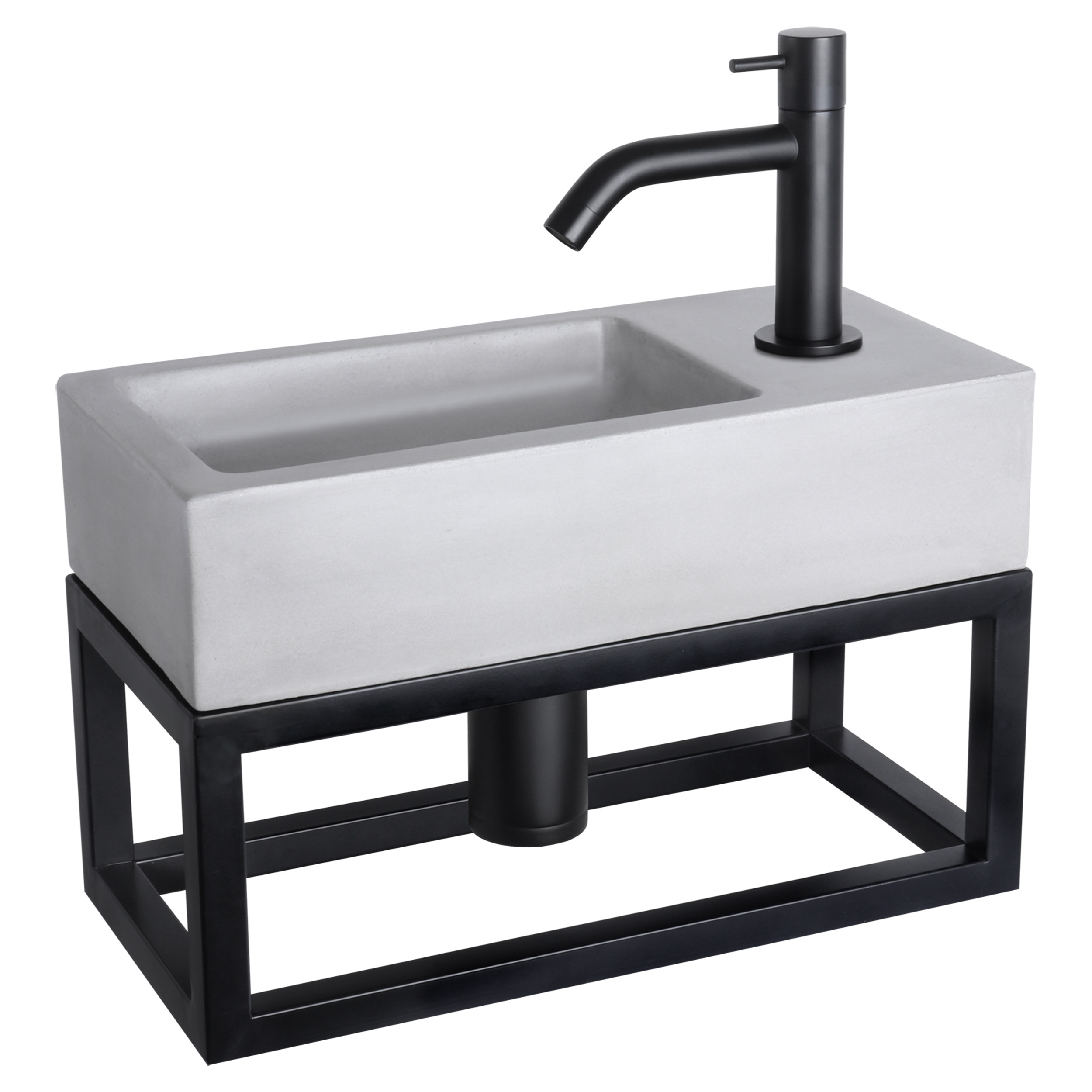 38.401.92 Differnz Ravo fonteinset beton lichtgrijs - kraan gebogen - met handdoekrek mat zwart 38.5 x 18.5 x 9 cm