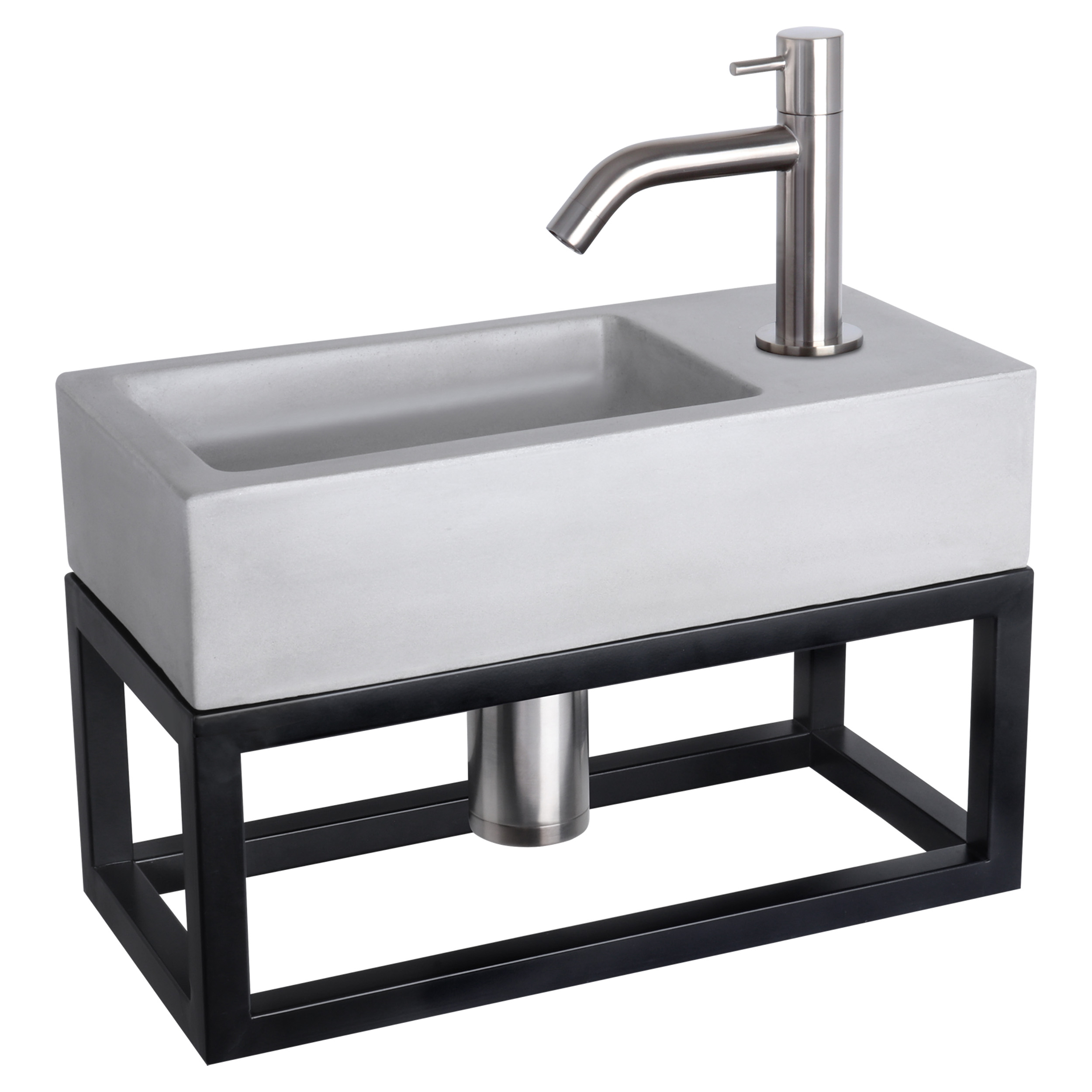 38.401.94 Differnz Ravo fonteinset beton lichtgrijs - kraan gebogen - met handdoekrek mat chroom 38.5 x 18.5 x 9 cm