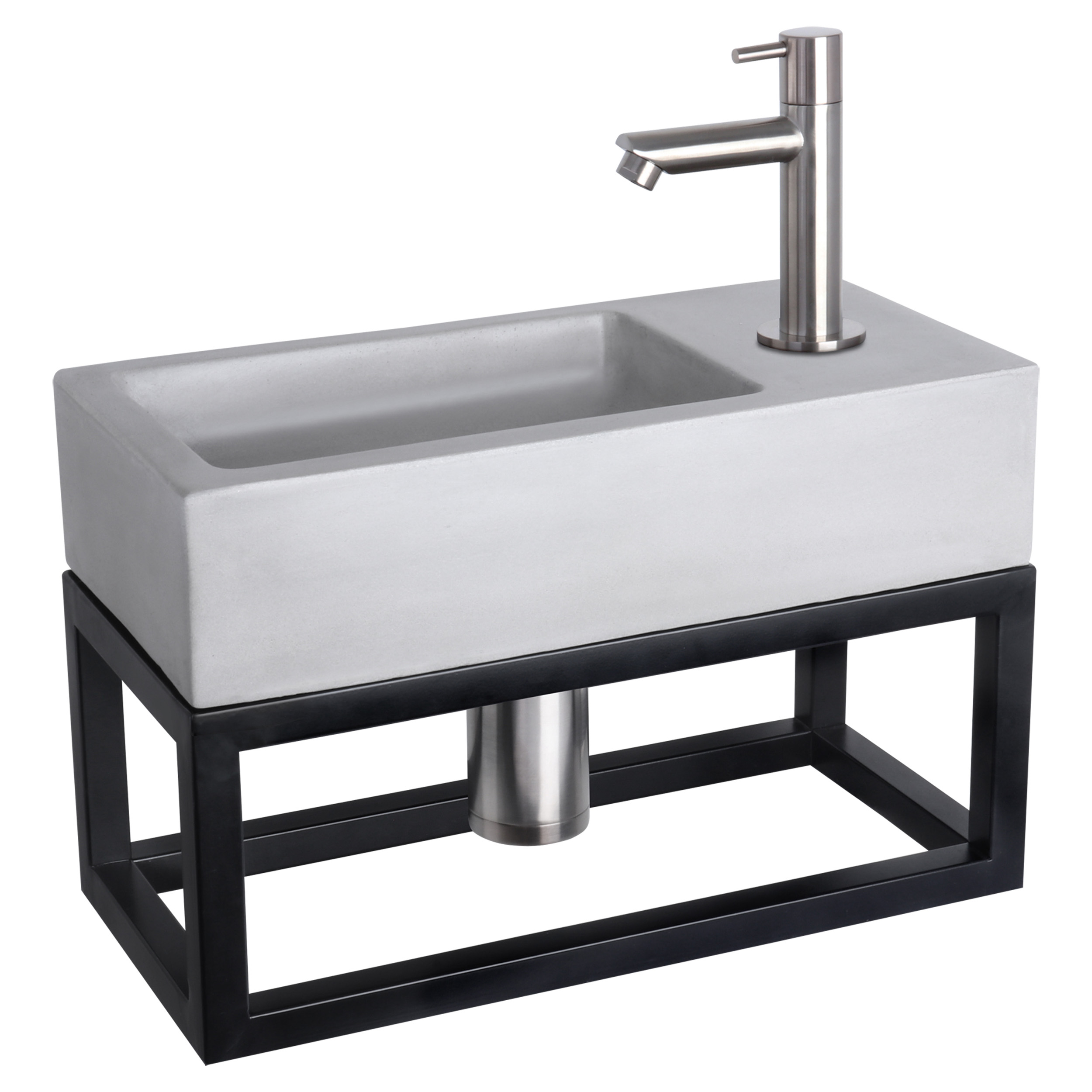 38.401.95 Differnz Ravo fonteinset beton lichtgrijs - kraan recht - met handdoekrek mat chroom 38.5 x 18.5 x 9 cm