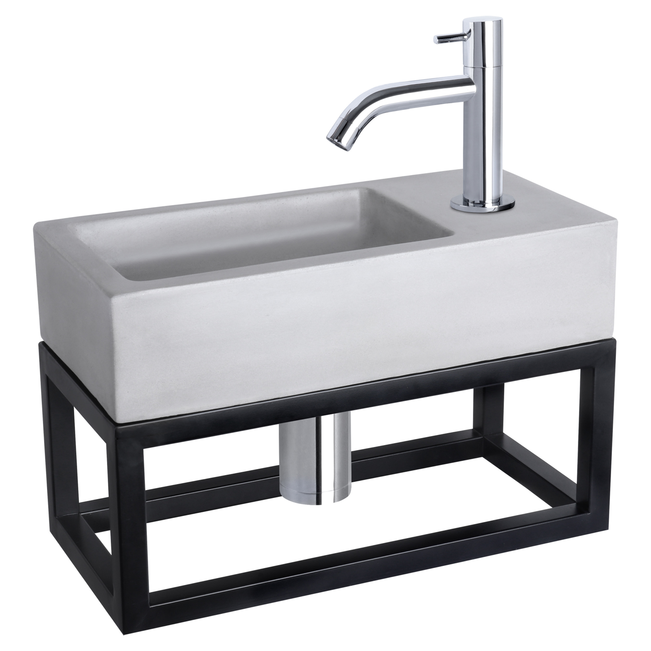 38.401.97 Differnz Ravo fonteinset beton lichtgrijs - kraan gebogen - met handdoekrek chroom 38.5 x 18.5 x 9 cm
