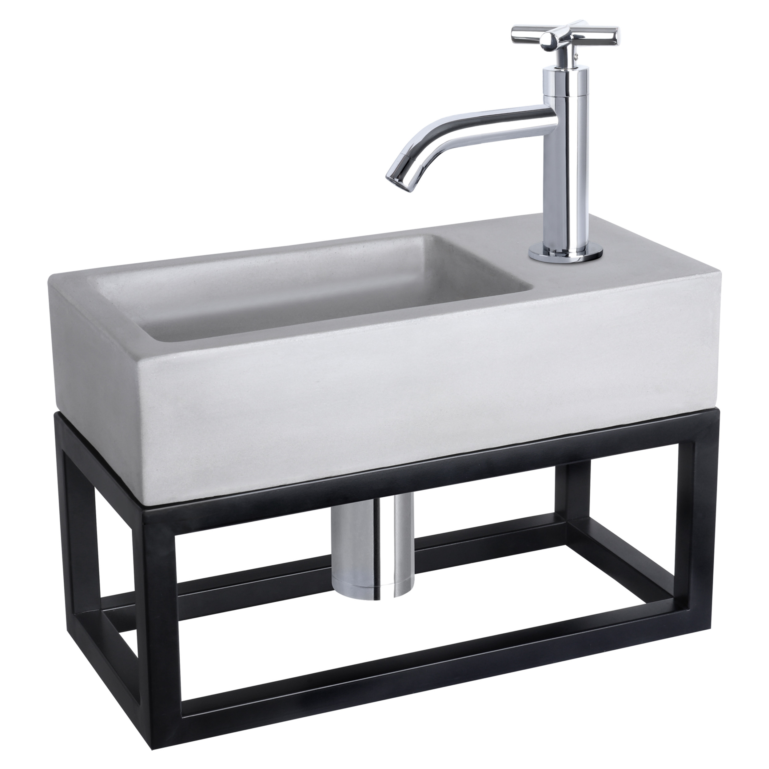38.401.98 Differnz Ravo fonteinset beton lichtgrijs - kraan kruis - met handdoekrek chroom 38.5 x 18.5 x 9 cm