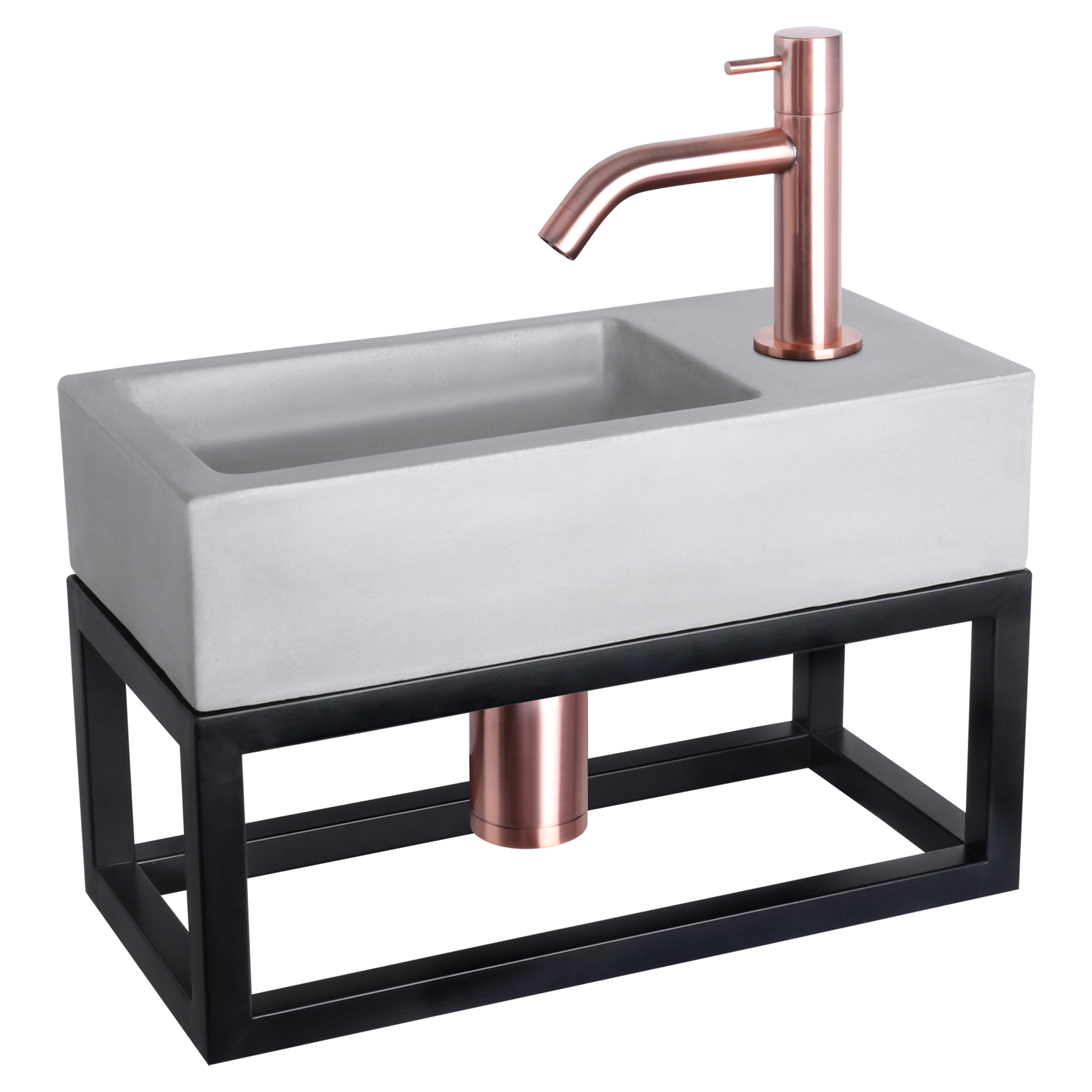 38.401.99 Differnz Ravo fonteinset beton lichtgrijs - kraan gebogen - met handdoekrek rood koper 38.5 x 18.5 x 9 cm