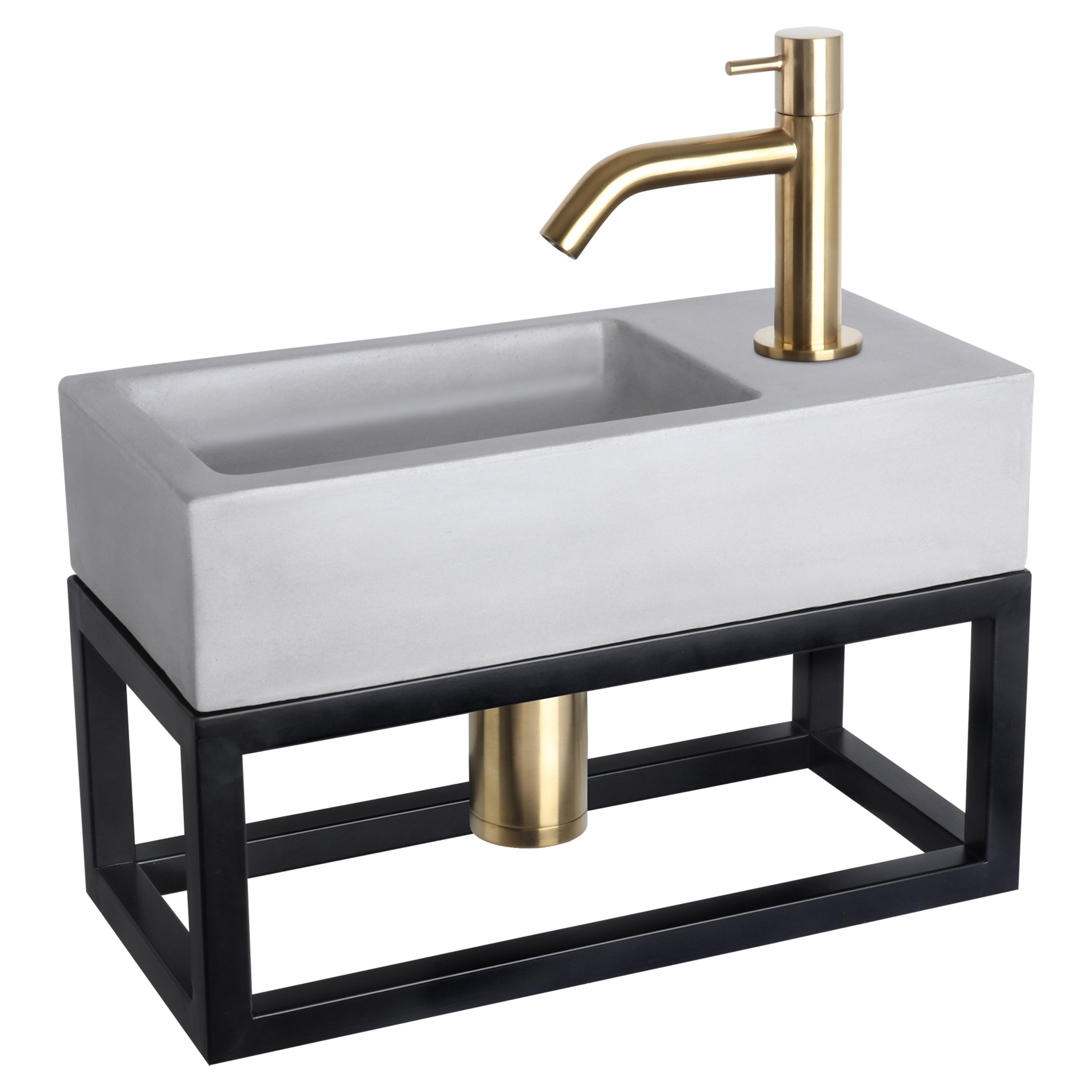 38.402.02 Differnz Ravo fonteinset beton lichtgrijs - kraan gebogen - met handdoekrek mat goud 38.5 x 18.5 x 9 cm