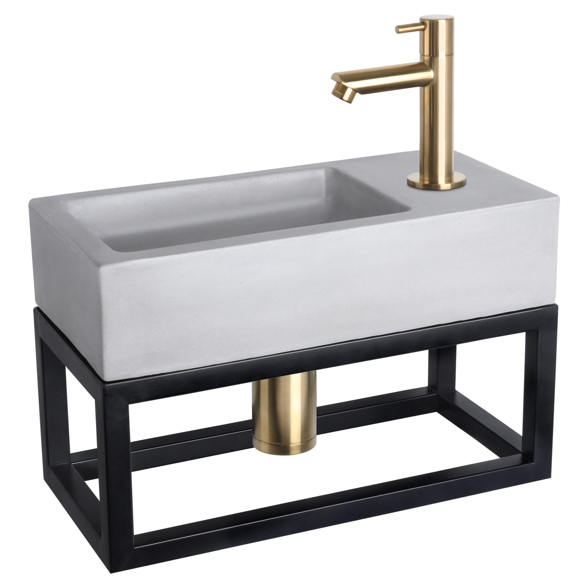 38.402.03 Differnz Ravo fonteinset beton lichtgrijs - kraan recht - met handdoekrek mat goud 38.5 x 18.5 x 9 cm
