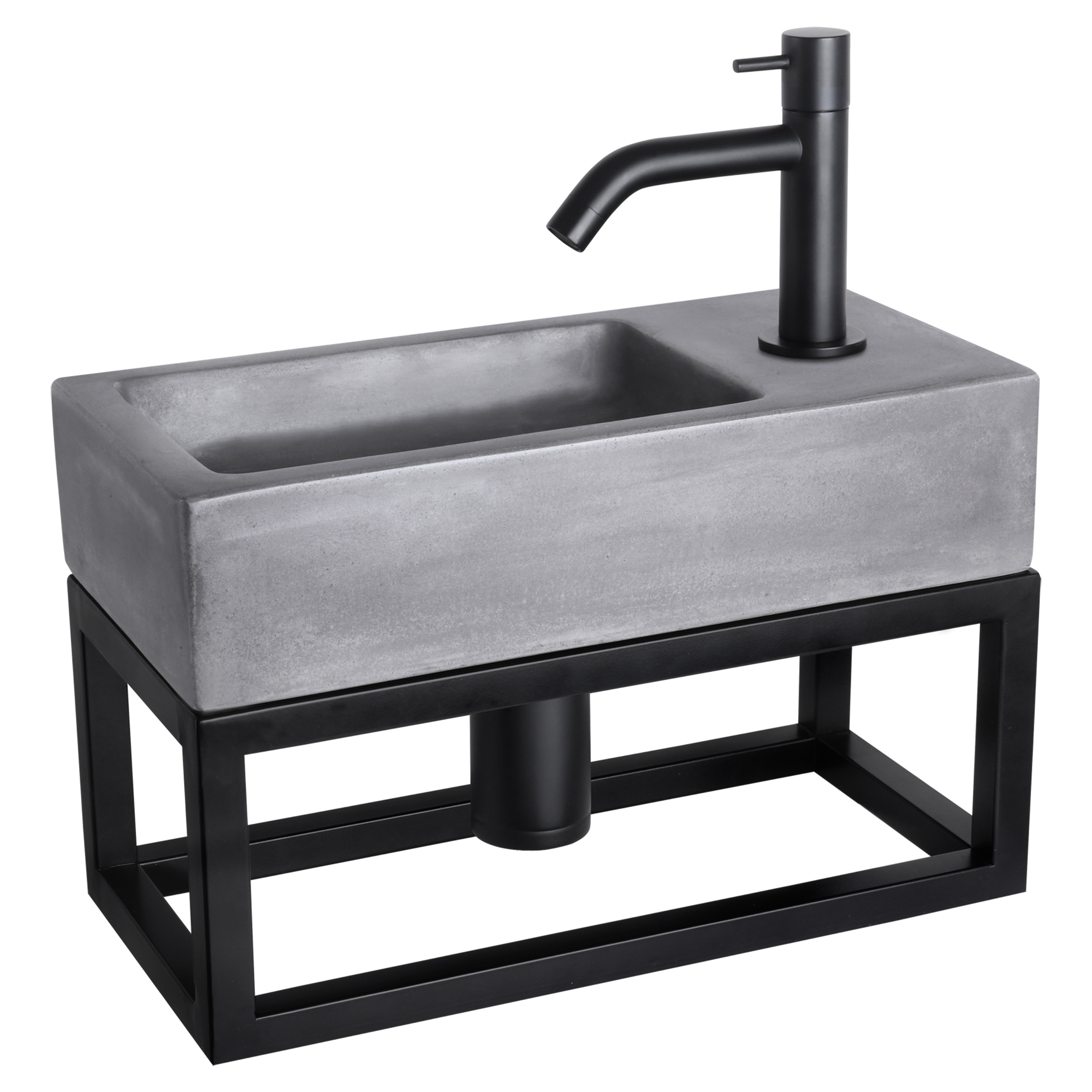 38.402.04 Differnz Ravo fonteinset beton donkergrijs - kraan gebogen - met handdoekrek mat zwart 38.5 x 18.5 x 9 cm