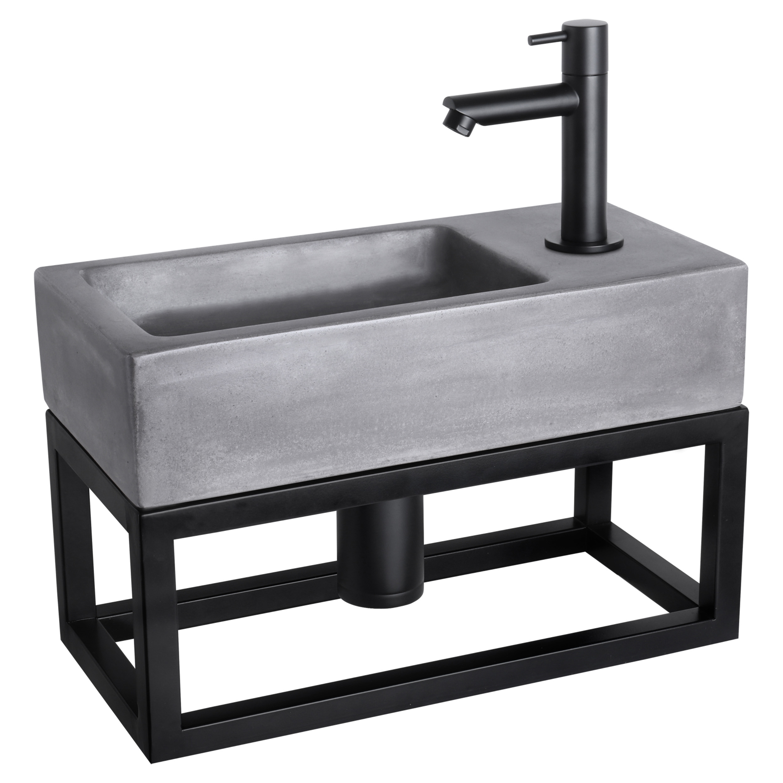 38.402.05 Differnz Ravo fonteinset beton donkergrijs - kraan recht - met handdoekrek mat zwart 38.5 x 18.5 x 9 cm