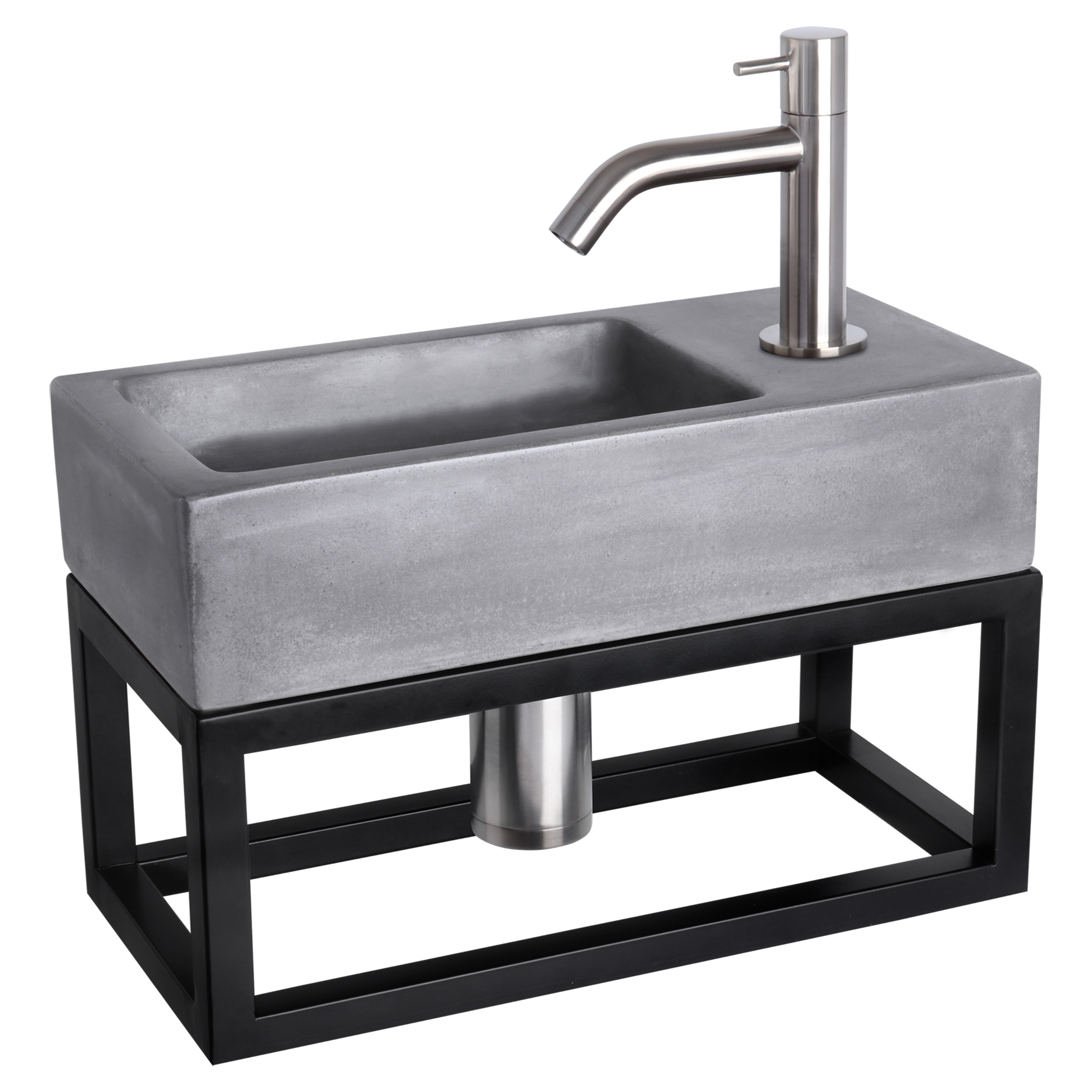 38.402.06 Differnz Ravo fonteinset beton donkergrijs - kraan gebogen - met handdoekrek mat chroom 38.5 x 18.5 x 9 cm