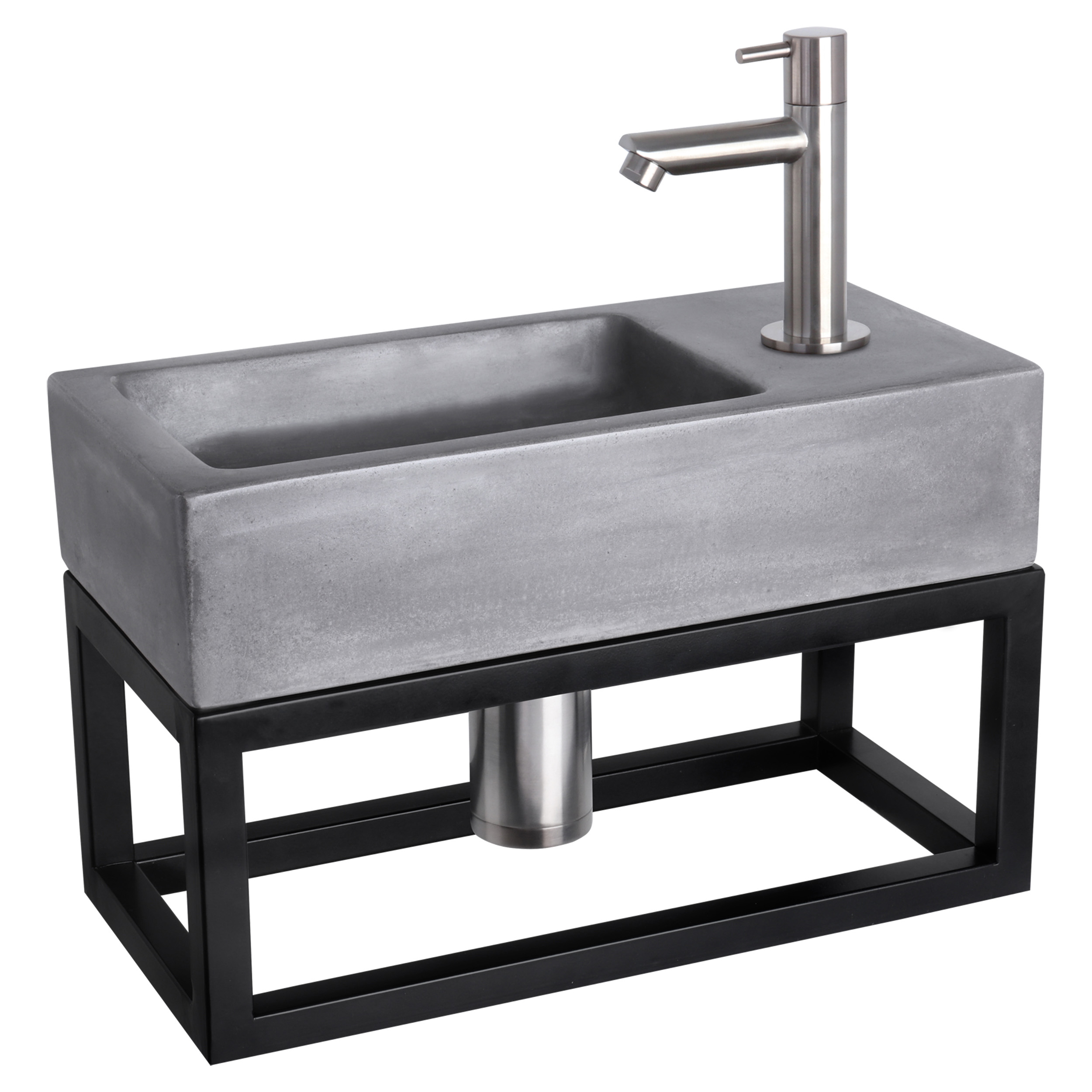 38.402.07 Differnz Ravo fonteinset beton donkergrijs - kraan recht - met handdoekrek mat chroom 38.5 x 18.5 x 9 cm