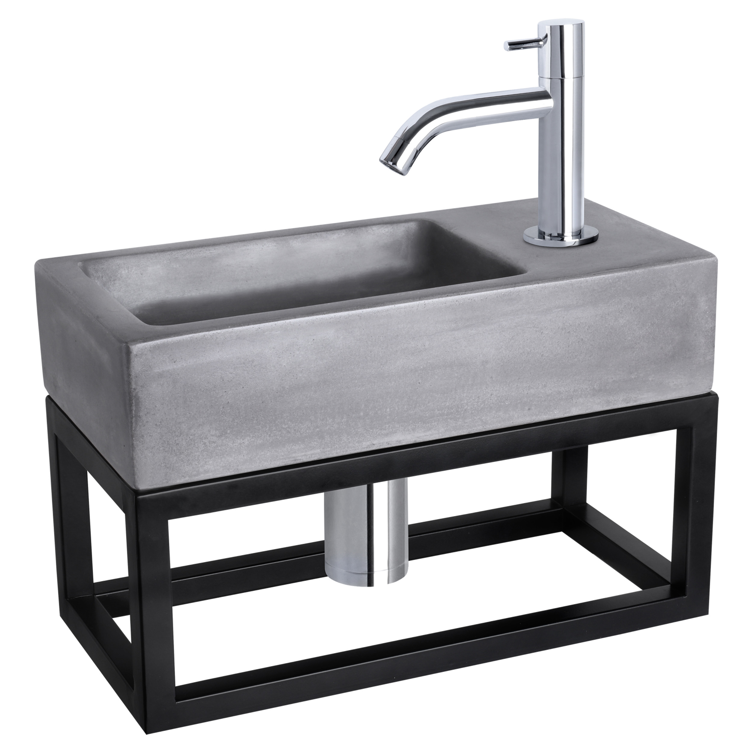 38.402.09 Differnz Ravo fonteinset beton donkergrijs - kraan gebogen - met handdoekrek chroom 38.5 x 18.5 x 9 cm