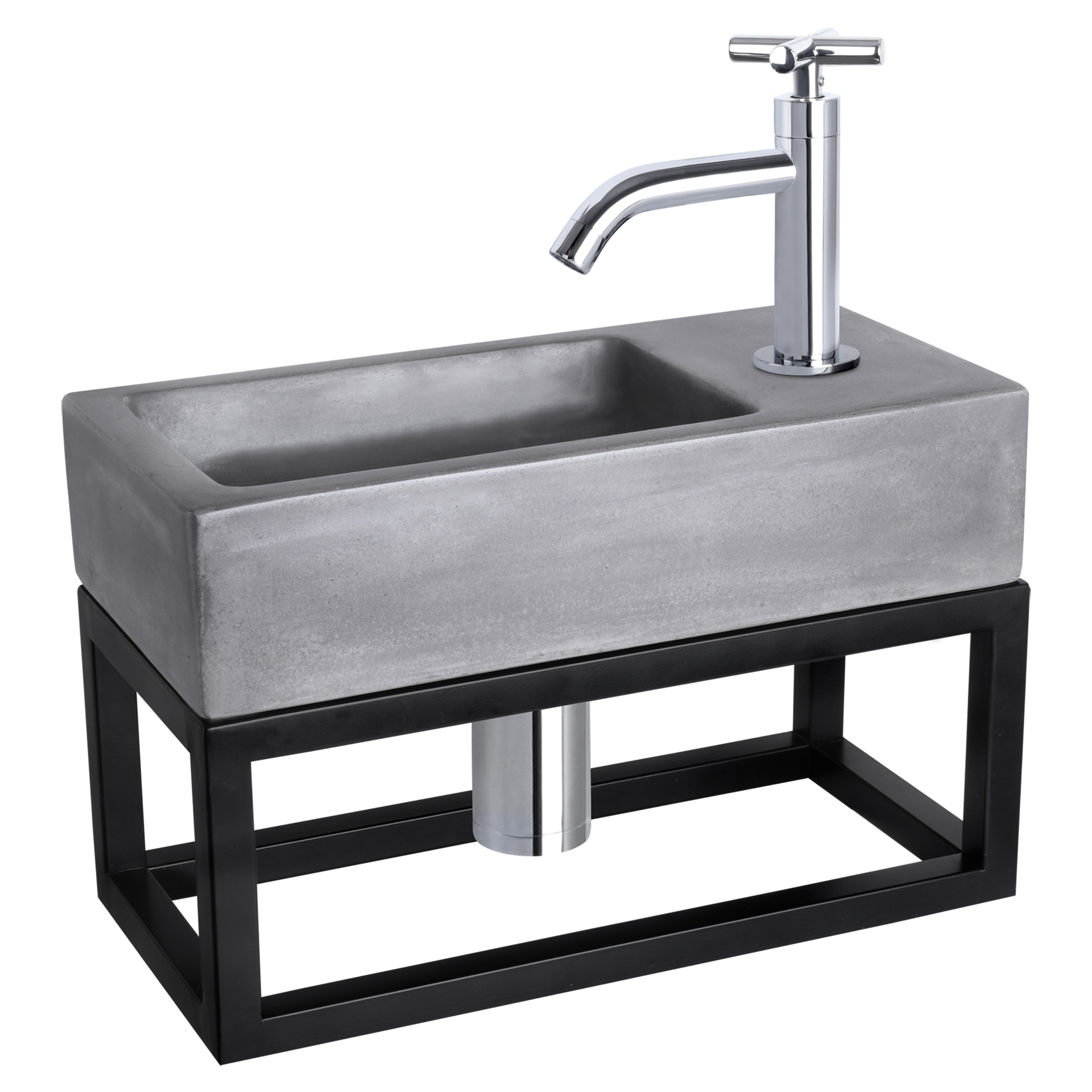 38.402.10 Differnz Ravo fonteinset beton donkergrijs - kraan kruis - met handdoekrek chroom 38.5 x 18.5 x 9 cm