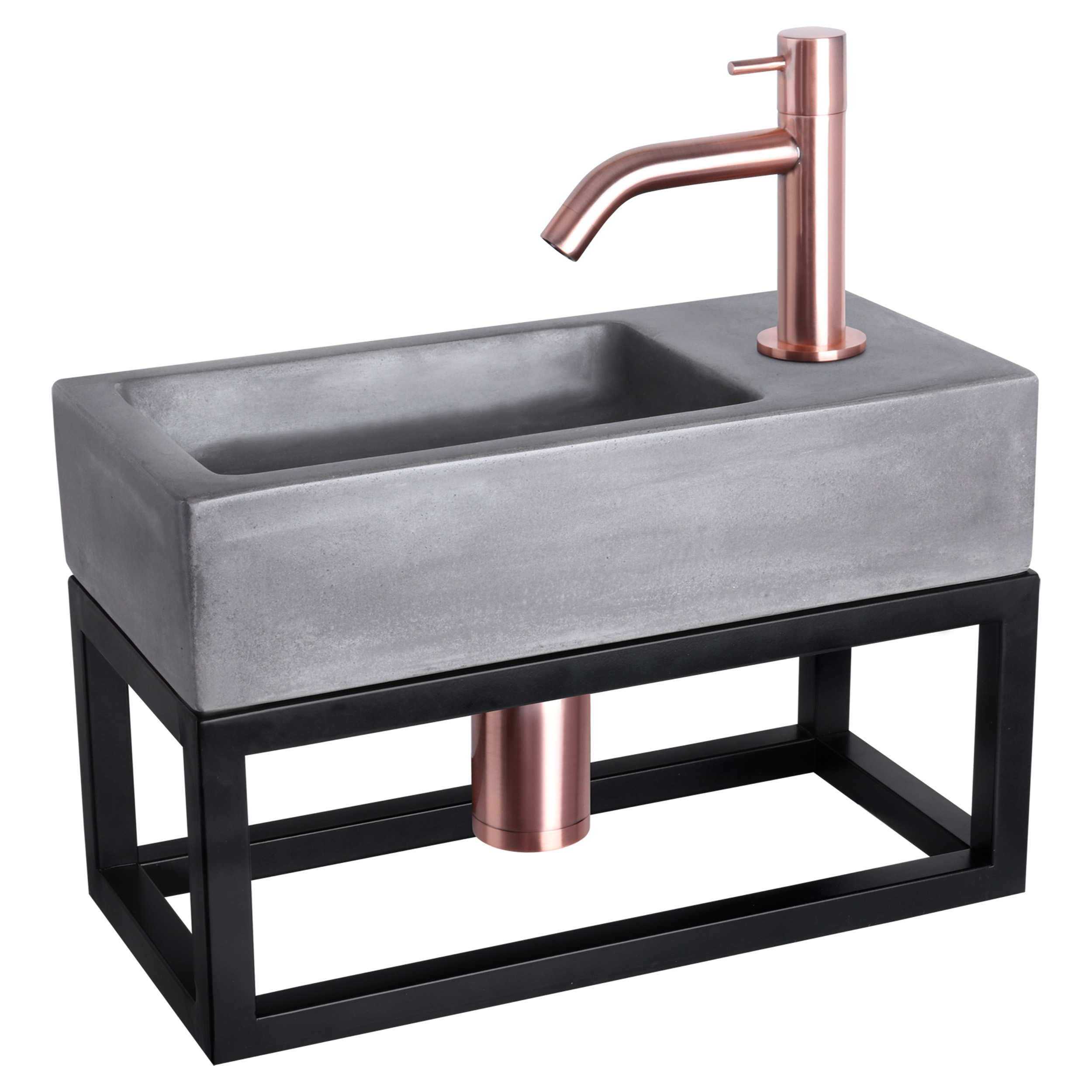 38.402.11 Differnz Ravo fonteinset beton donkergrijs - kraan gebogen - met handdoekrek rood koper 38.5 x 18.5 x 9 cm