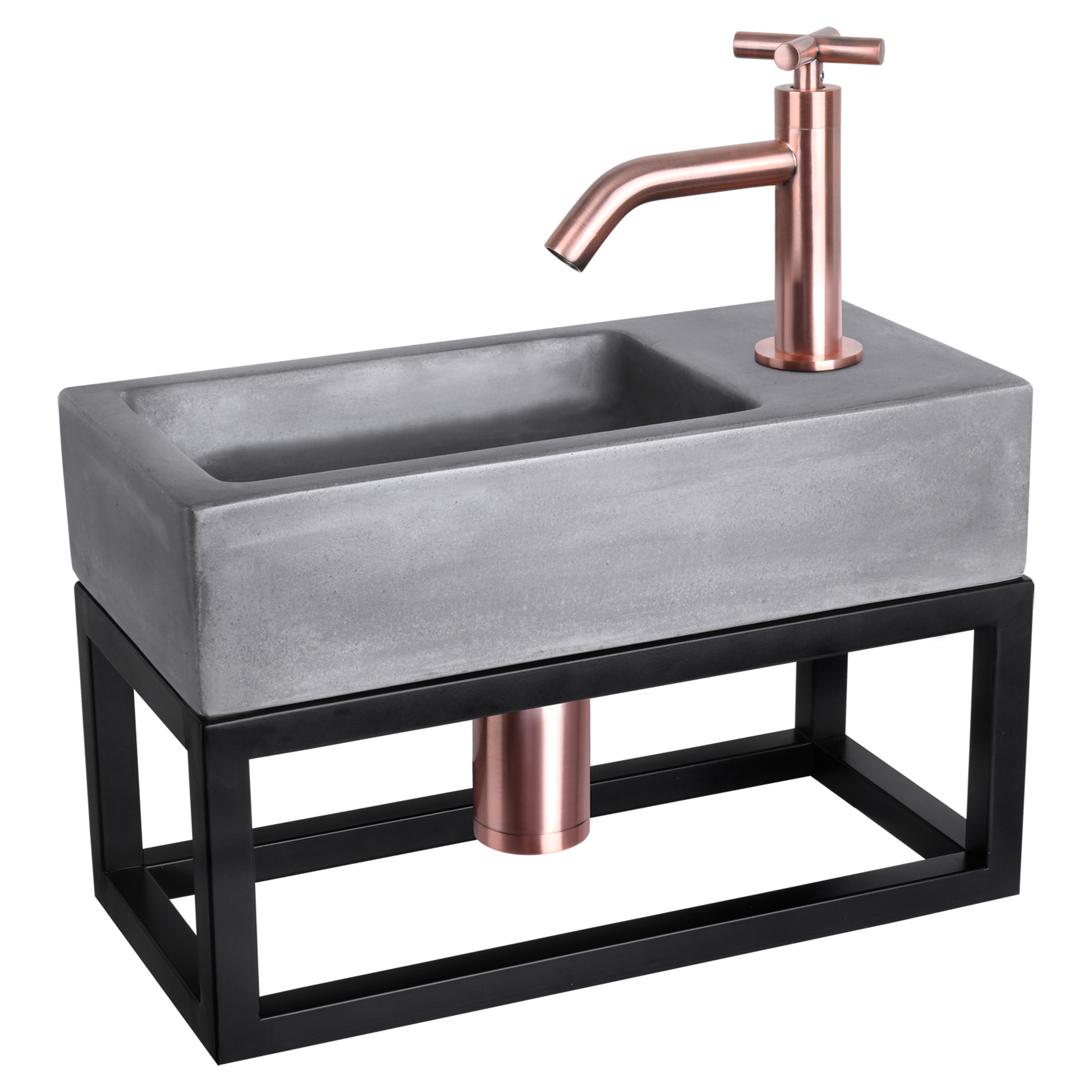 38.402.13 Differnz Ravo fonteinset beton donkergrijs - kraan kruis - met handdoekrek rood koper 38.5 x 18.5 x 9 cm