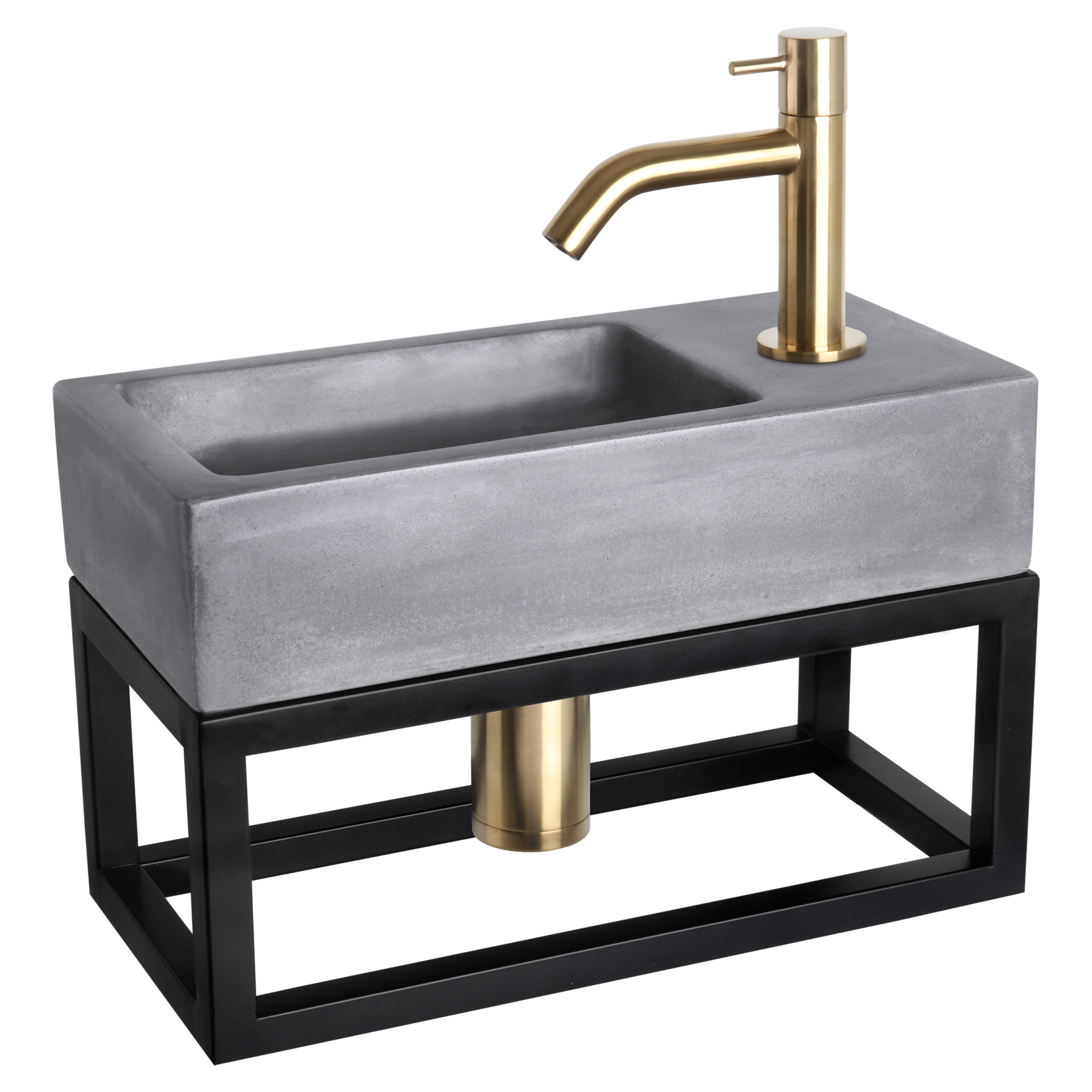 38.402.14 Differnz Ravo fonteinset beton donkergrijs - kraan gebogen - met handdoekrek mat goud 38.5 x 18.5 x 9 cm