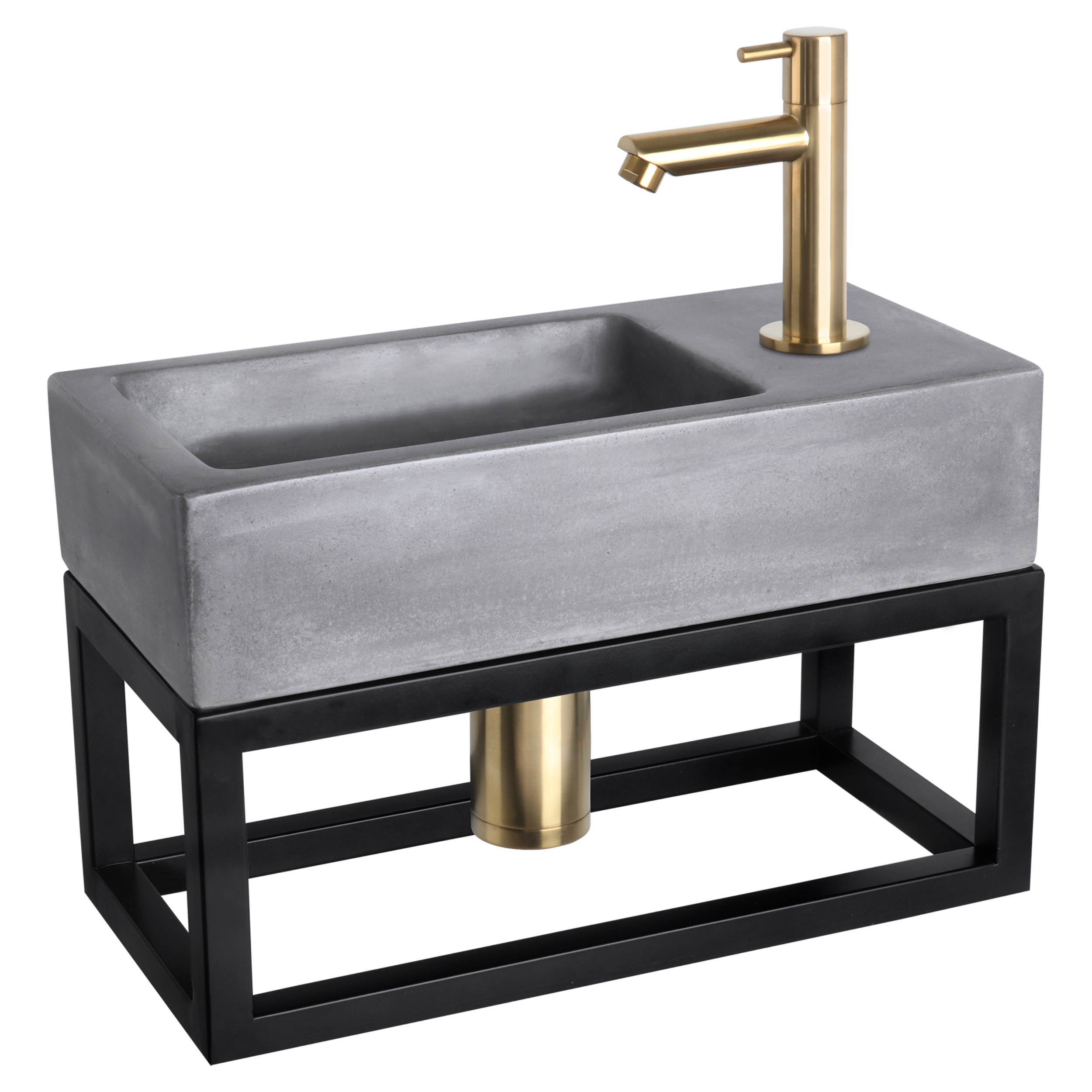 38.402.15 Differnz Ravo fonteinset beton donkergrijs - kraan recht - met handdoekrek mat goud 38.5 x 18.5 x 9 cm