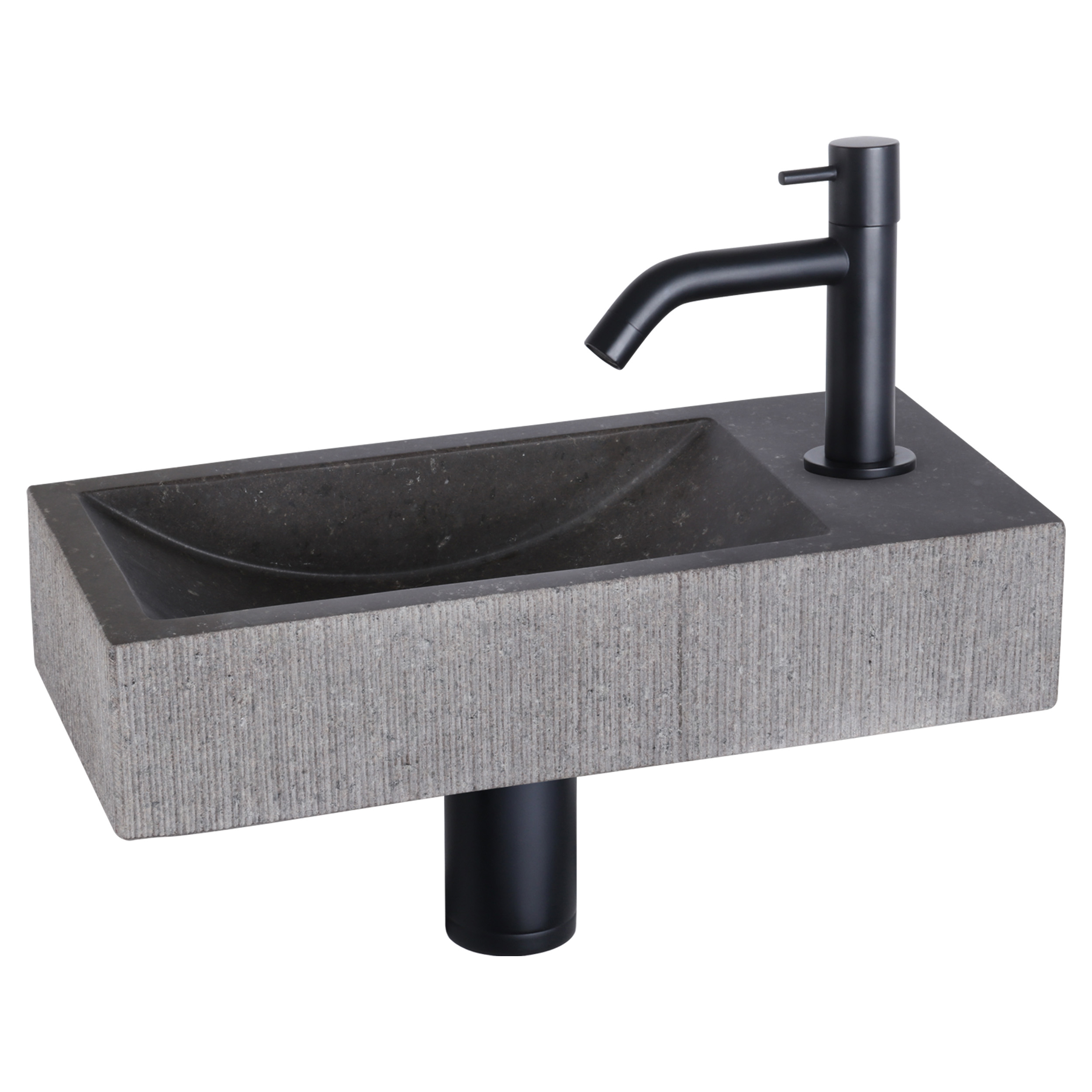 38.402.16 Differnz Ribble fonteinset bombai black - natuursteen - kraan gebogen mat zwart 38 x 18 x 8 cm