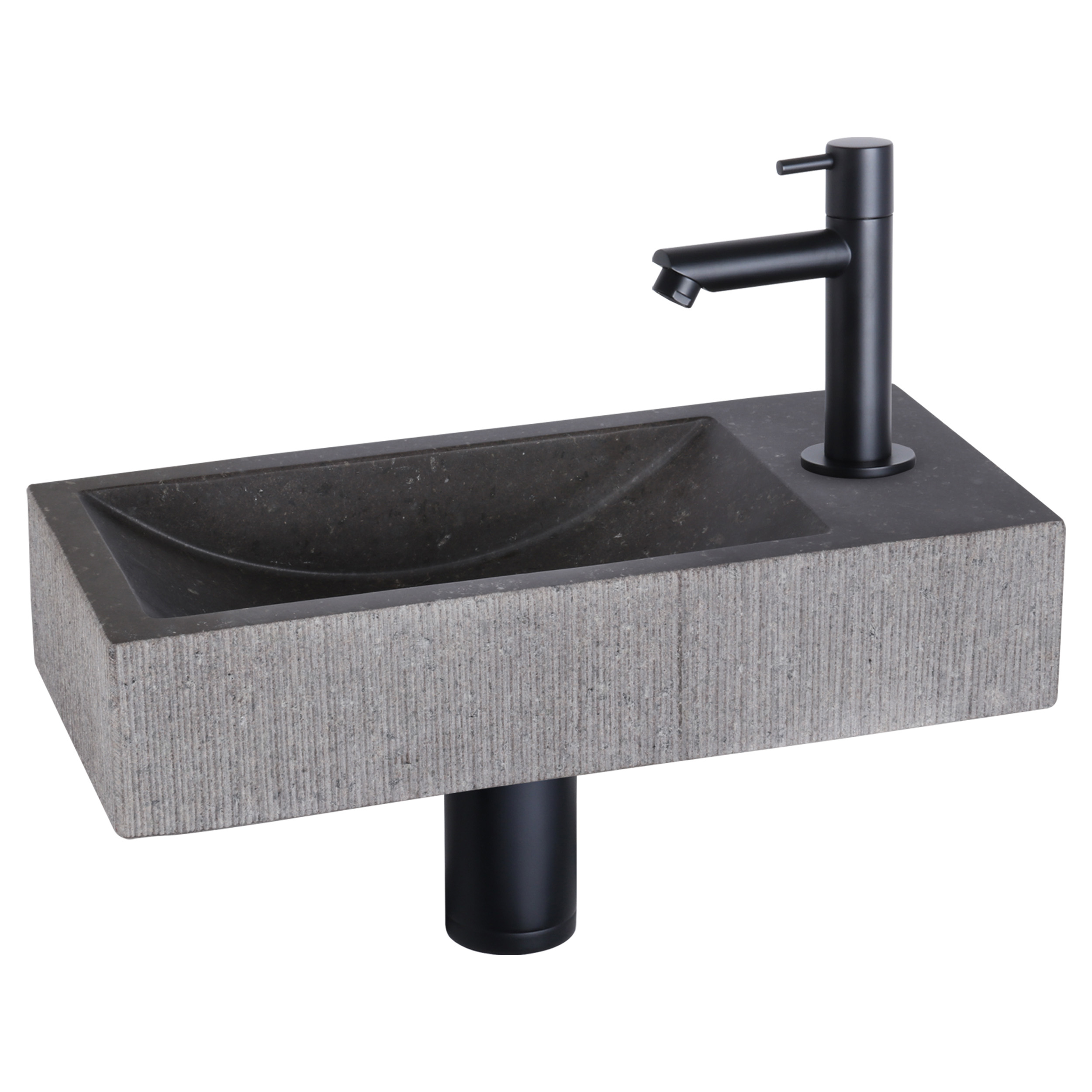 38.402.17 Differnz Ribble fonteinset bombai black - natuursteen - kraan recht mat zwart 38 x 18 x 8 cm