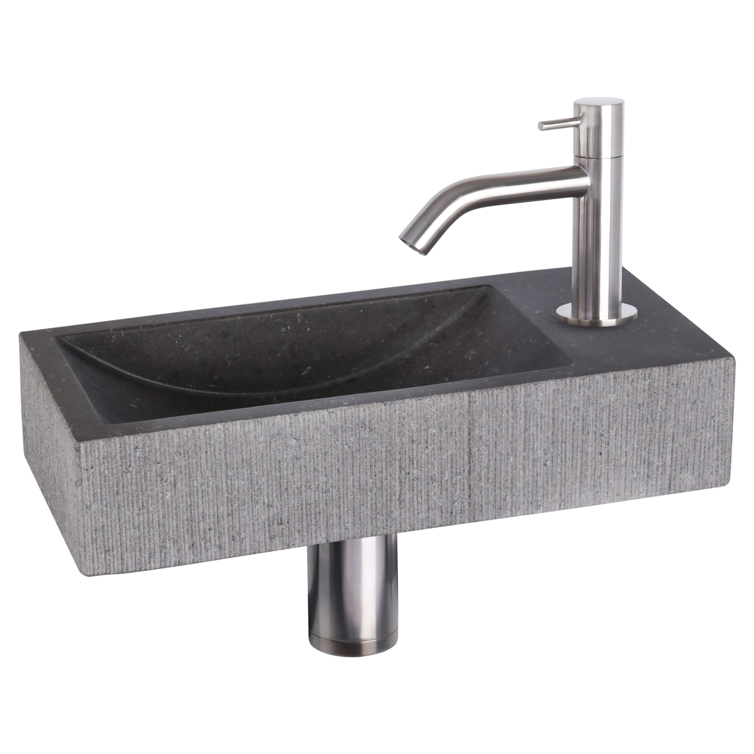 38.402.18 Differnz Ribble fonteinset bombai black - natuursteen - kraan gebogen mat chroom 38 x 18 x 8 cm