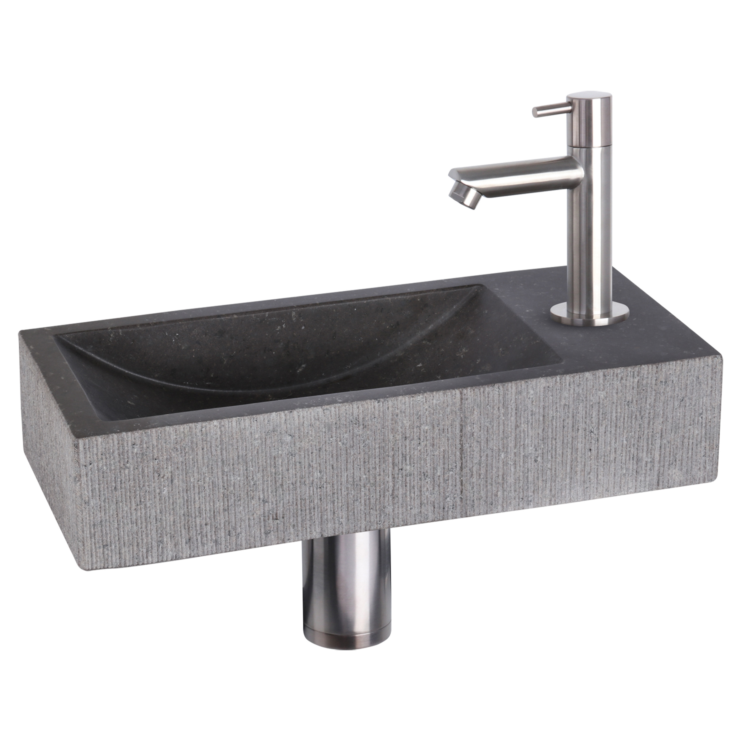 38.402.19 Differnz Ribble fonteinset bombai black - natuursteen - kraan recht mat chroom 38 x 18 x 8 cm