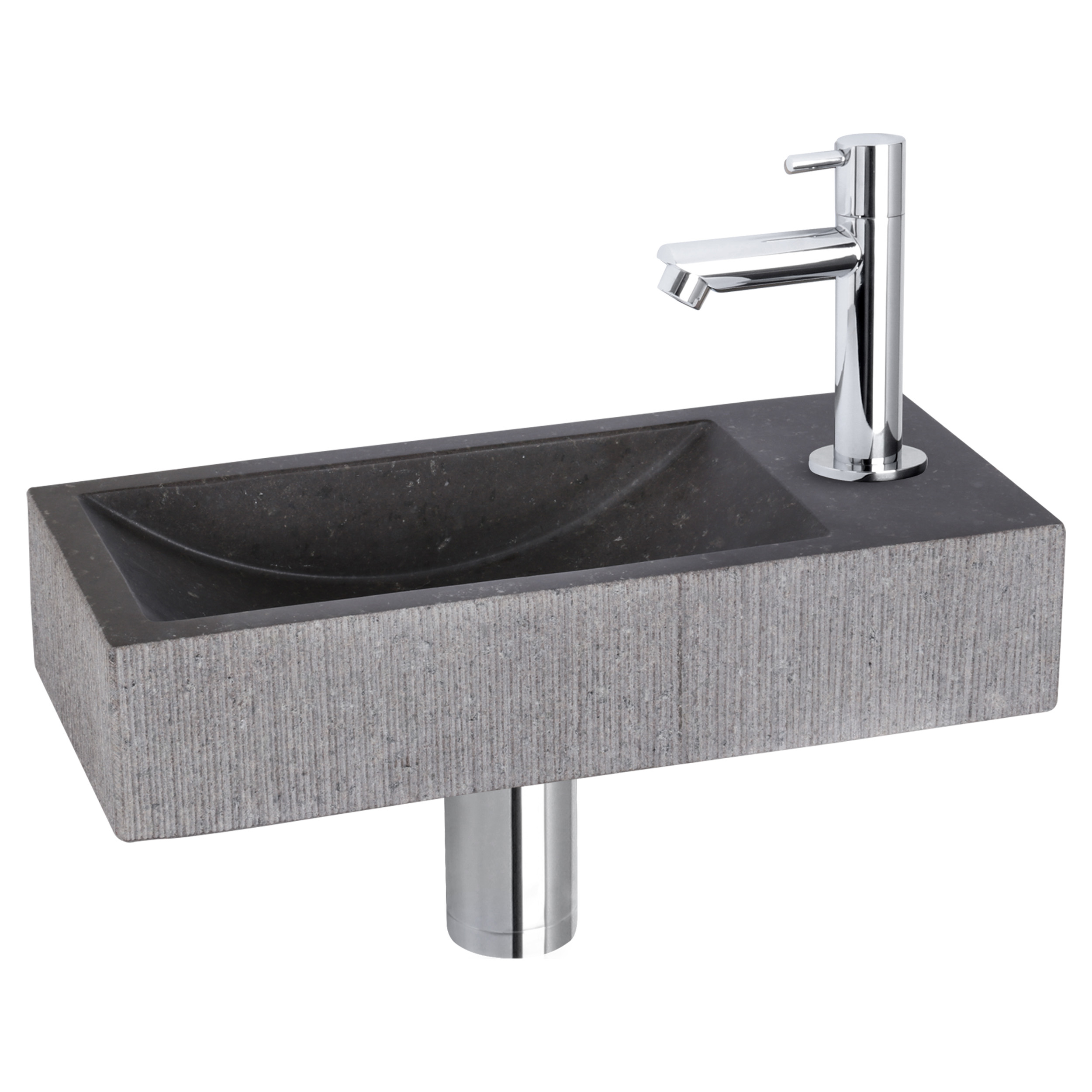 38.402.20 Differnz Ribble fonteinset bombai black - natuursteen - kraan recht chroom 38 x 18 x 8 cm