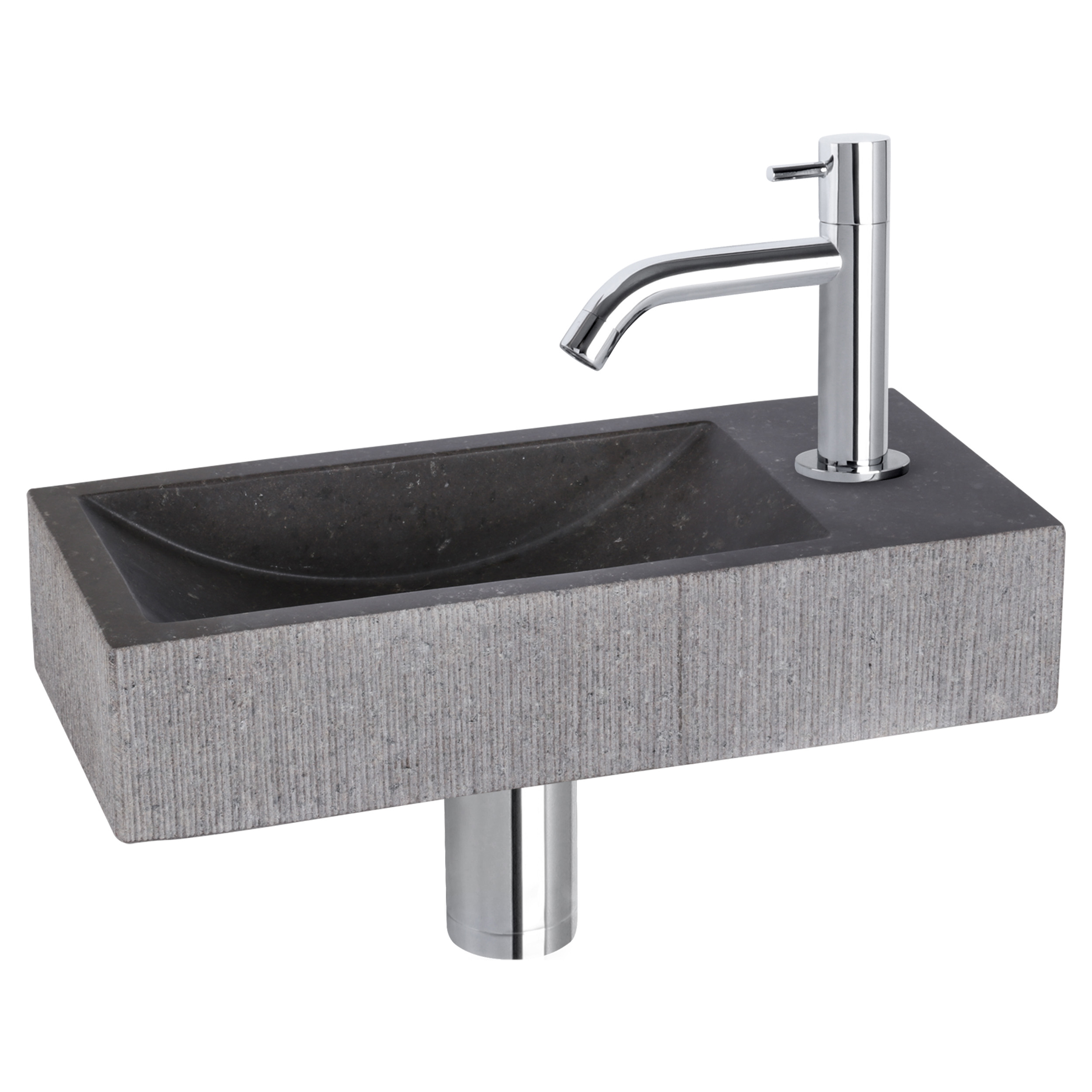 38.402.21 Differnz Ribble fonteinset bombai black - natuursteen - kraan gebogen chroom 38 x 18 x 8 cm