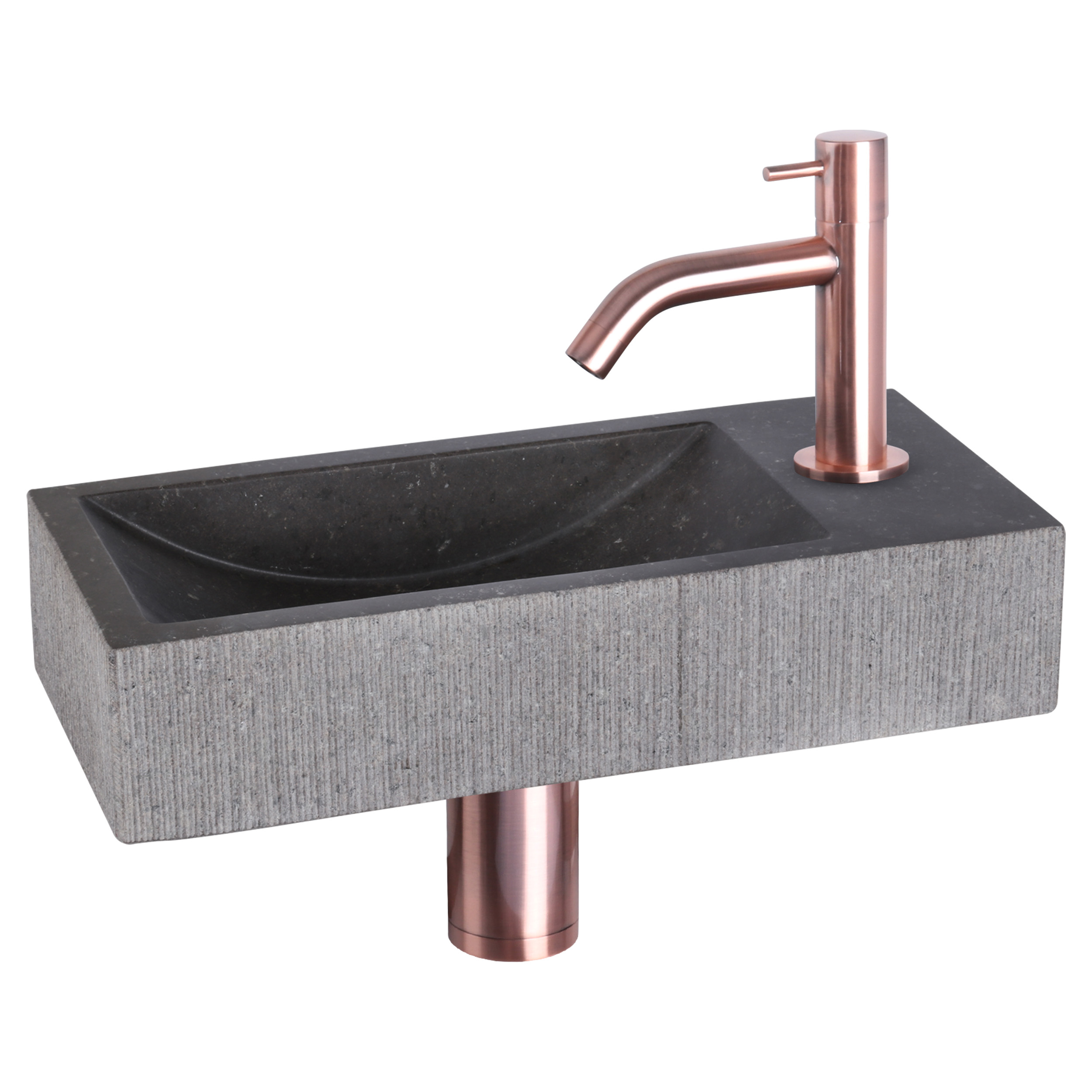 38.402.23 Differnz Ribble fonteinset bombai black - natuursteen - kraan gebogen rood koper 38 x 18 x 8 cm