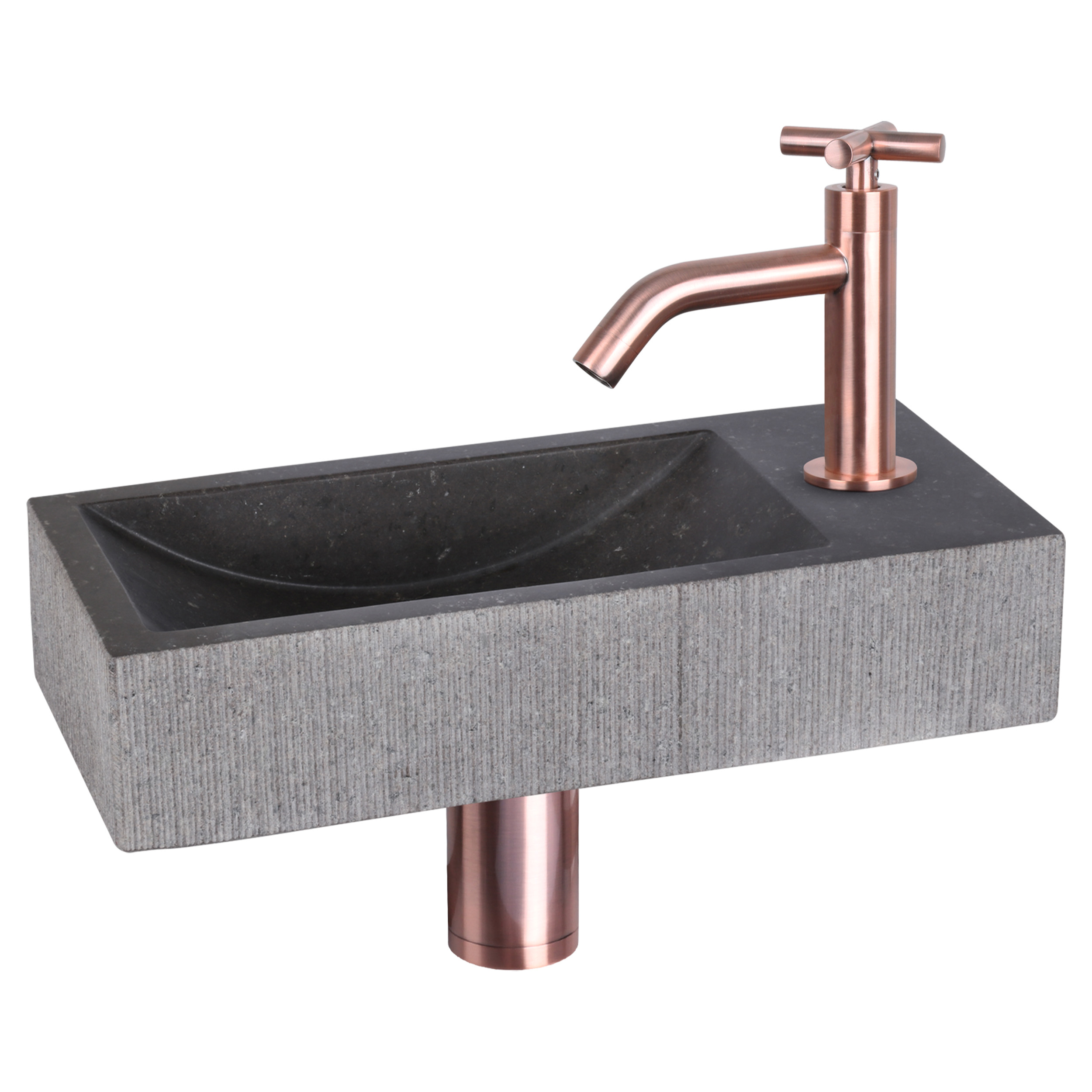 38.402.25 Differnz Ribble fonteinset bombai black - natuursteen - kraan kruis rood koper 38 x 18 x 8 cm