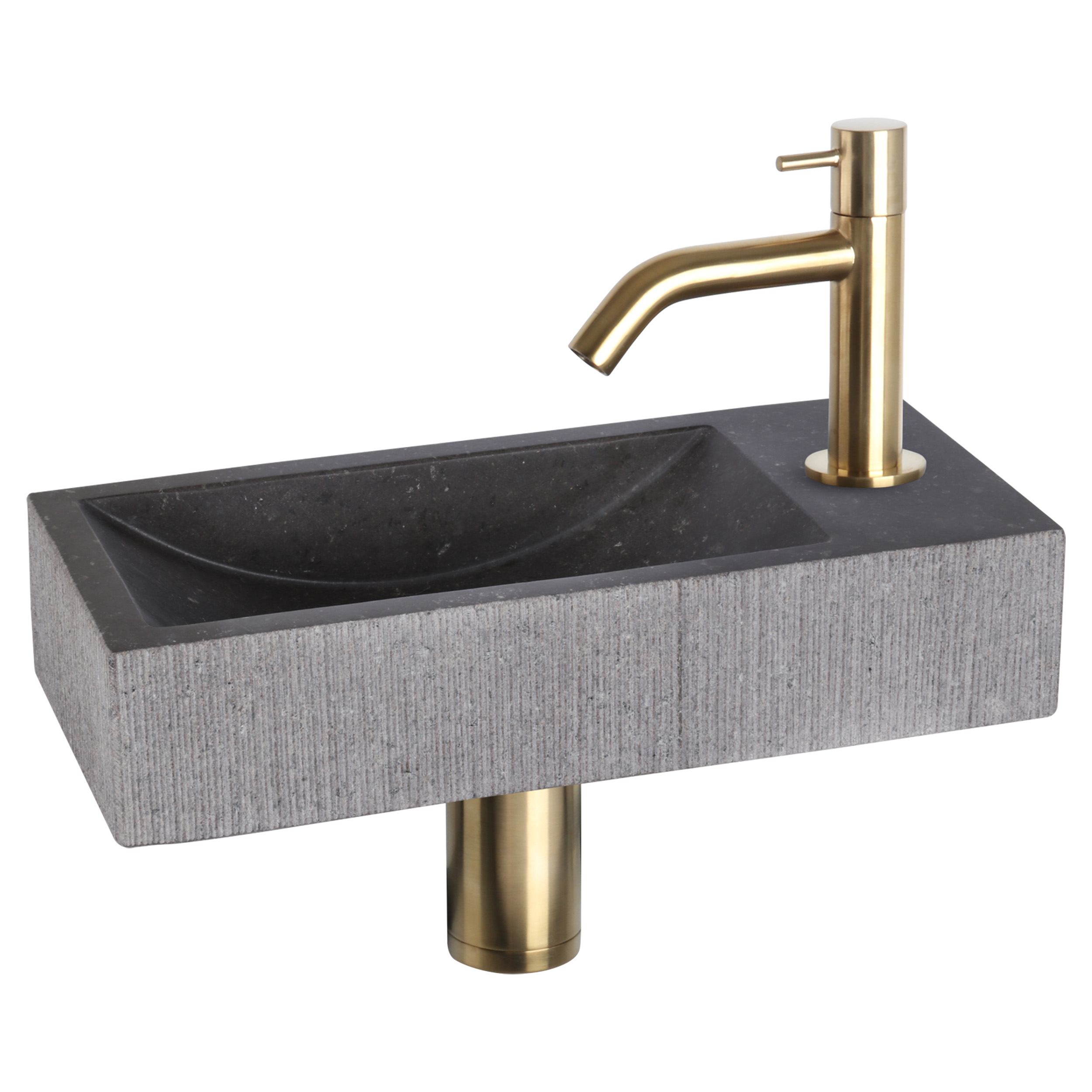 38.402.26 Differnz Ribble fonteinset bombai black - natuursteen - kraan gebogen mat goud 38 x 18 x 8 cm