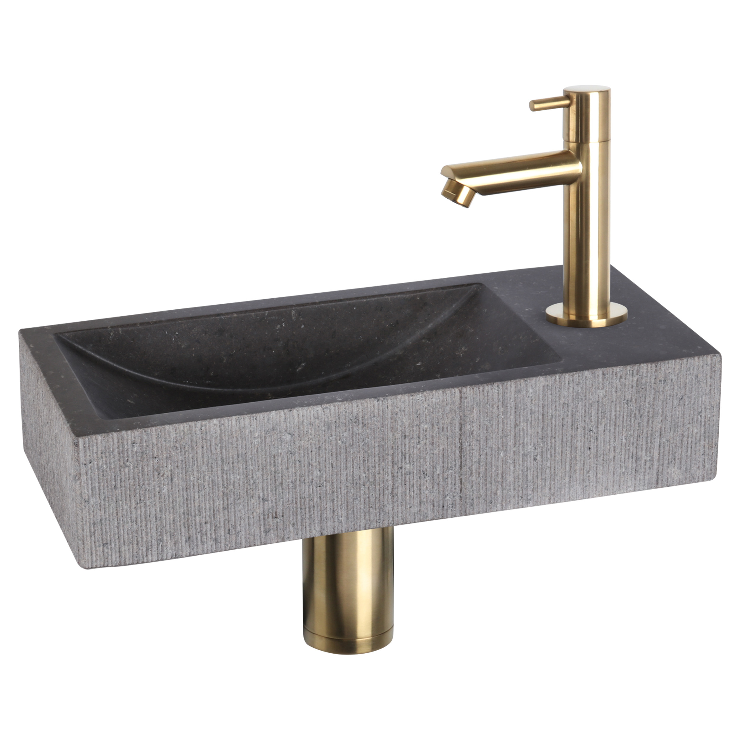 38.402.27 Differnz Ribble fonteinset bombai black - natuursteen - kraan recht mat goud 38 x 18 x 8 cm