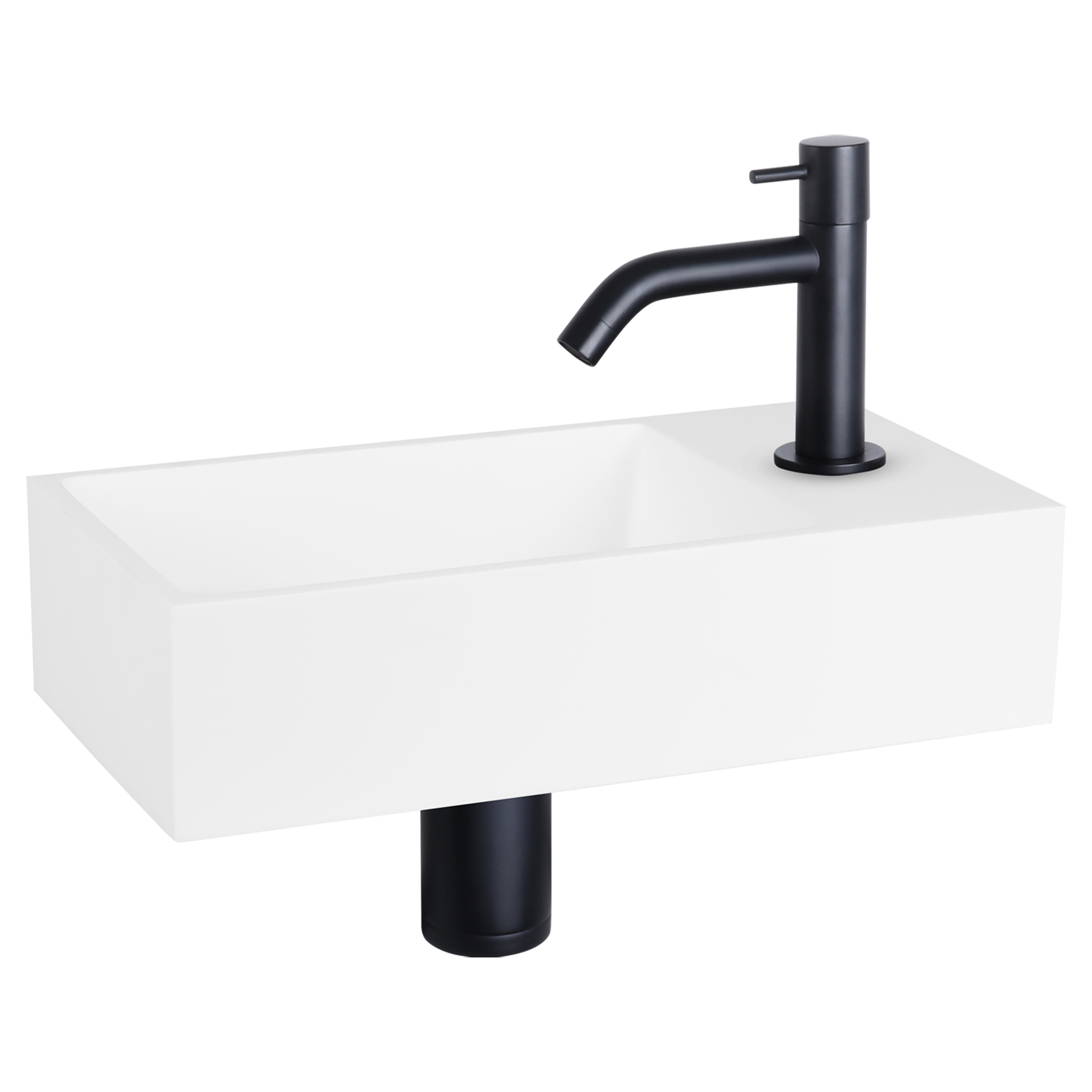 38.402.28 Differnz Solid fonteinset solid surface - kraan gebogen mat zwart 36 x 18.5 x 9 cm